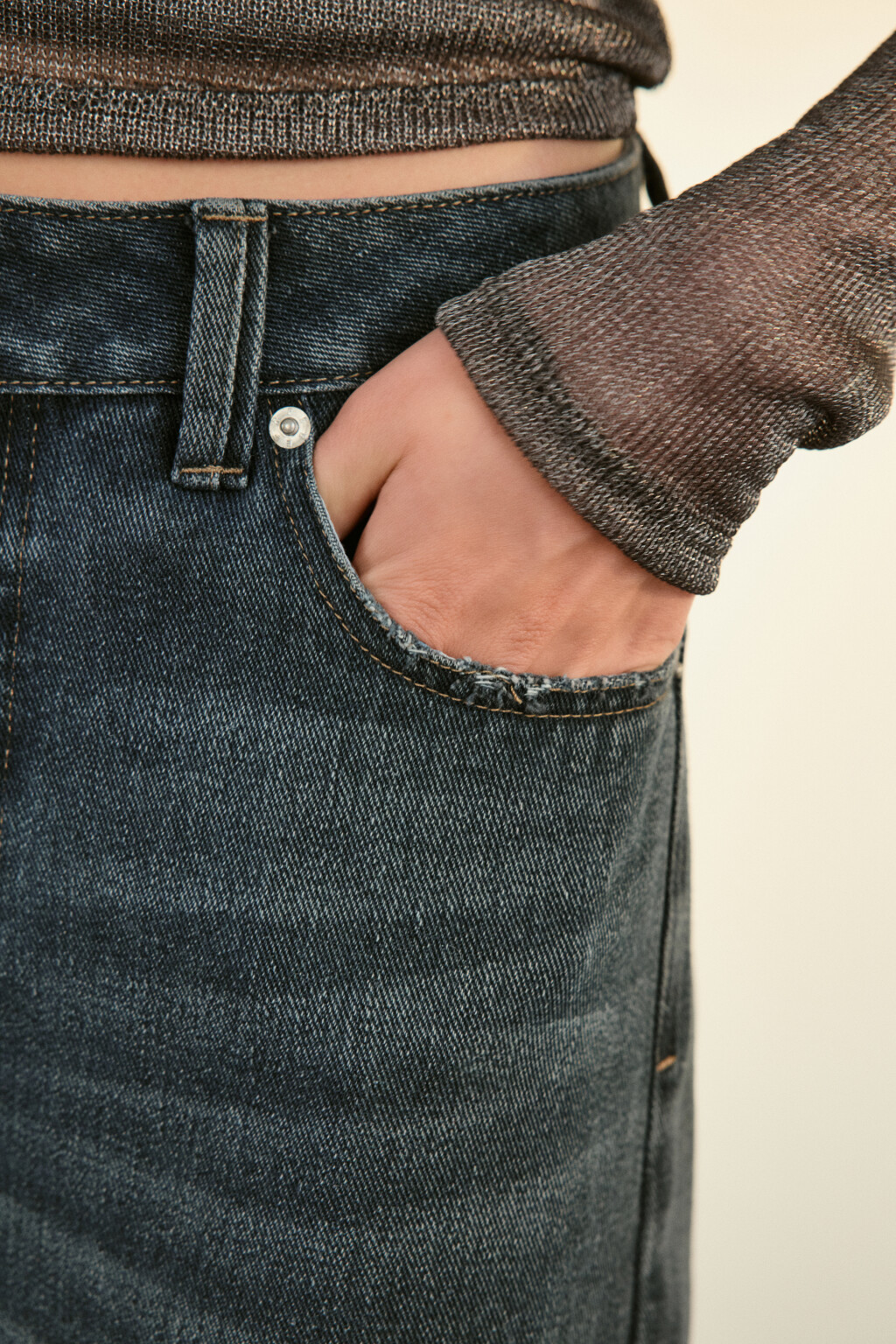 Джинсы широкие со средней посадкой - цвет синий - 7