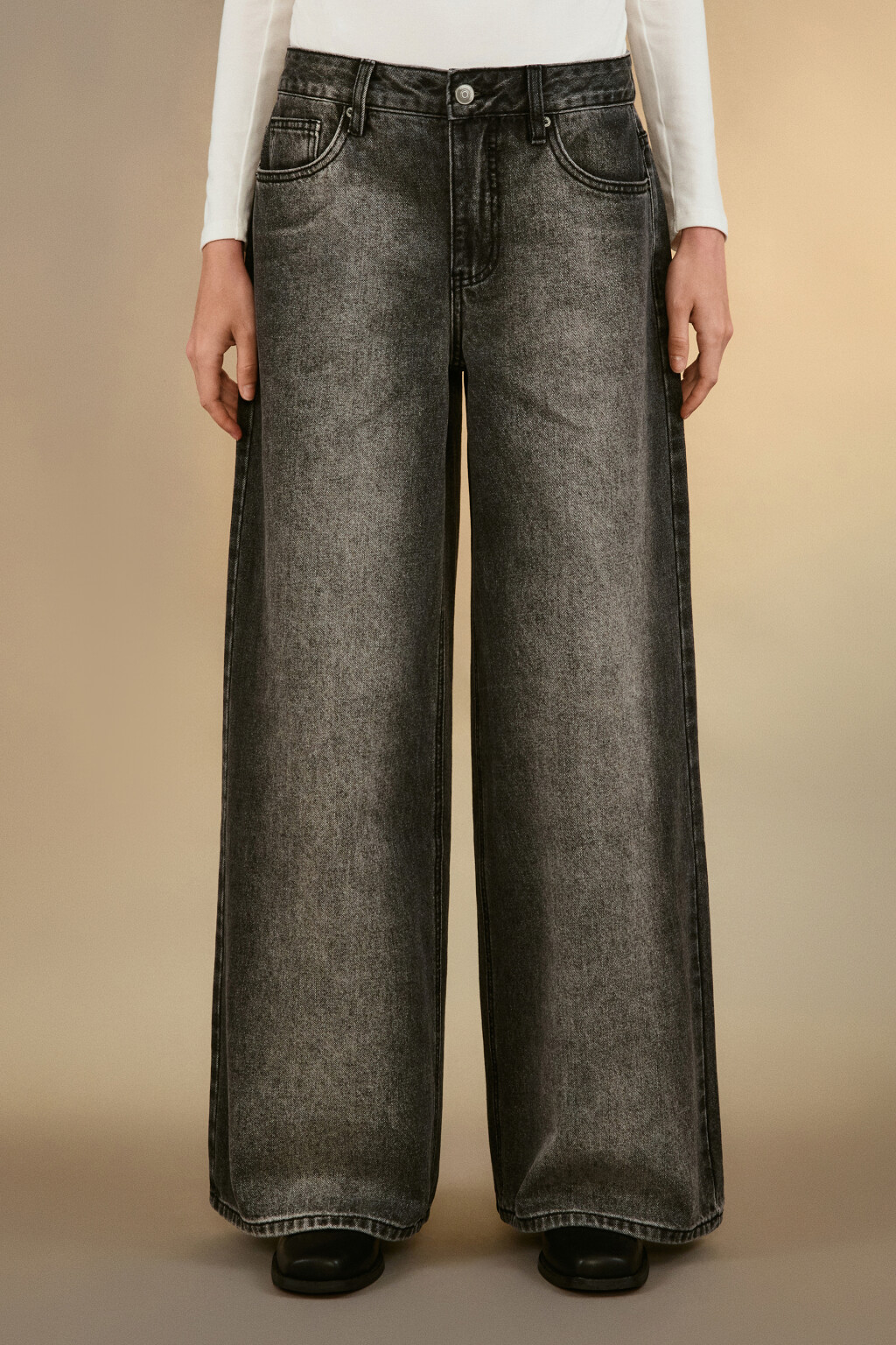 Джинсы широкие со средней посадкой - цвет серый - 2
