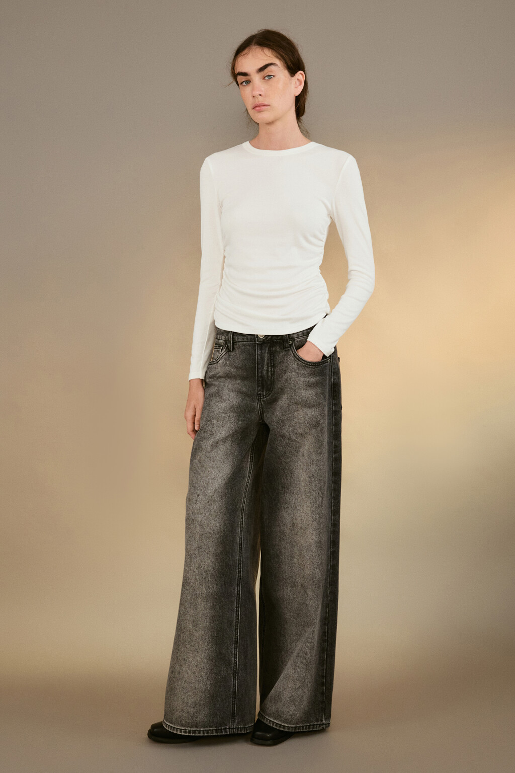 Джинсы широкие со средней посадкой - цвет серый - 4