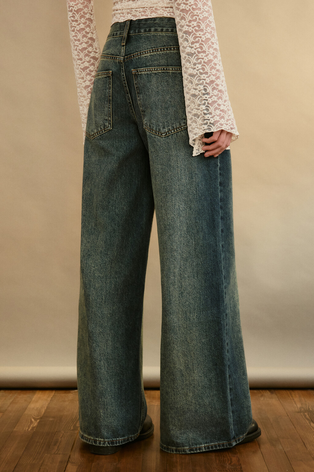 Джинсы широкие со средней посадкой - цвет темный тинт - 3