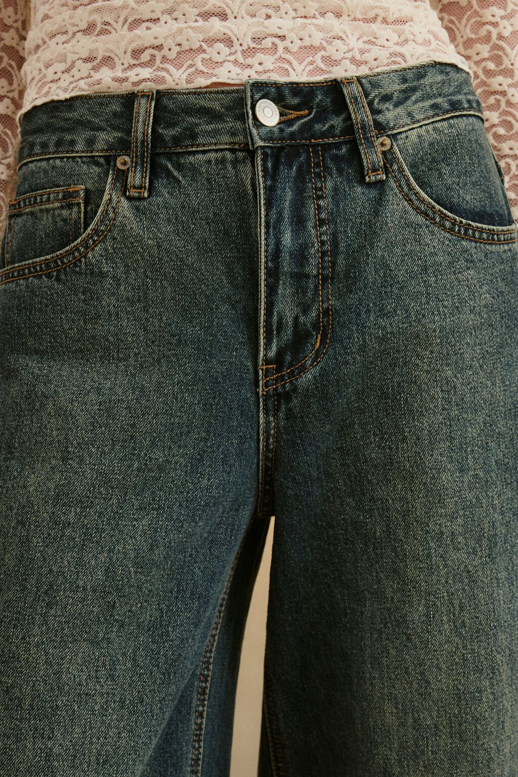 Джинсы широкие со средней посадкой - цвет темный тинт - 5