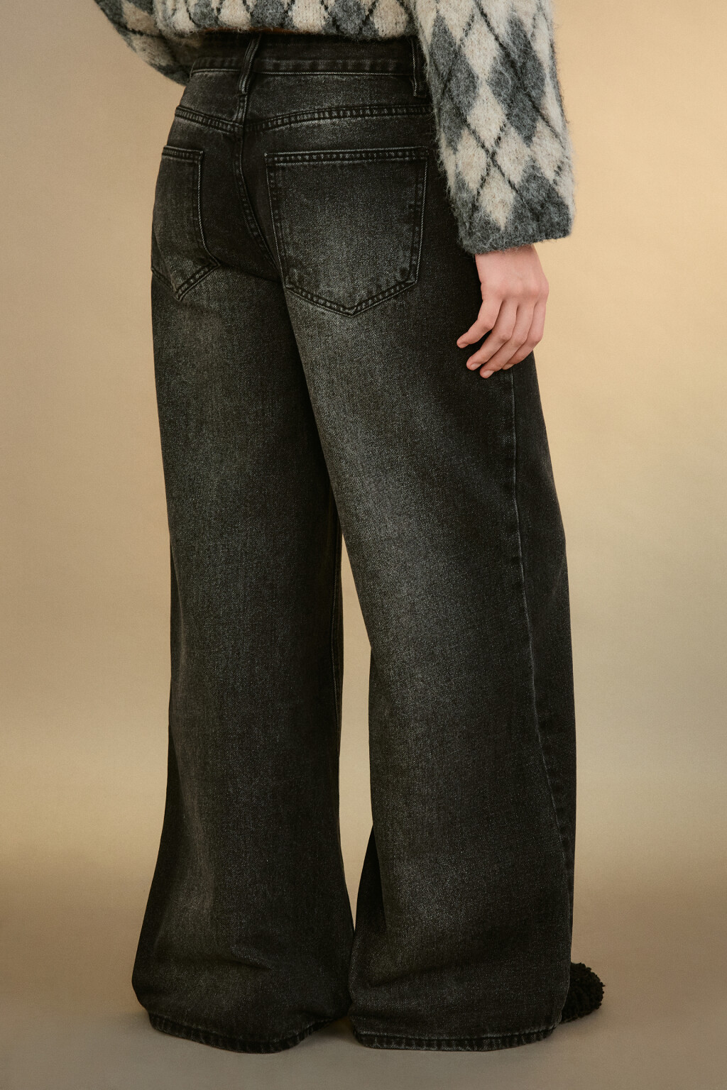 Джинсы широкие со средней посадкой - цвет черный - 3