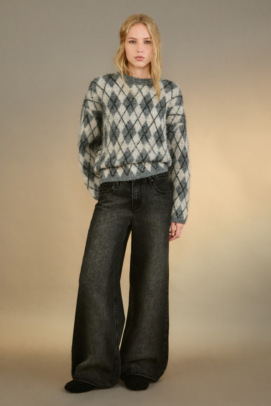 Джинсы широкие со средней посадкой - цвет черный - 4