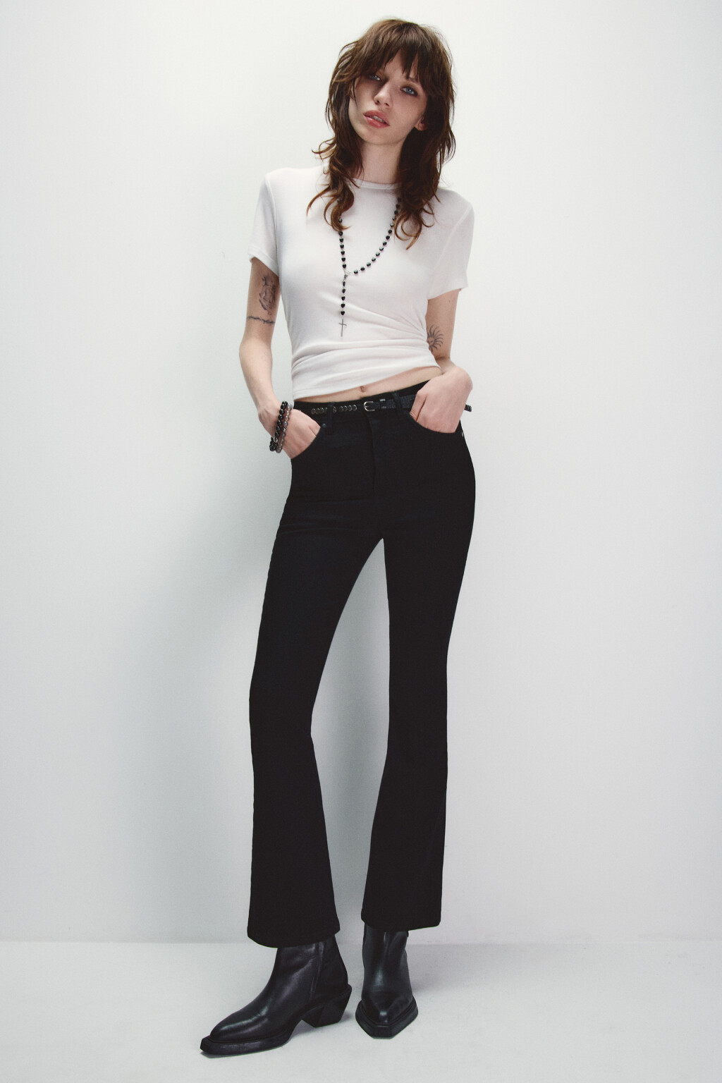 Джинсы клеш с высокой посадкой - цвет черный - 1