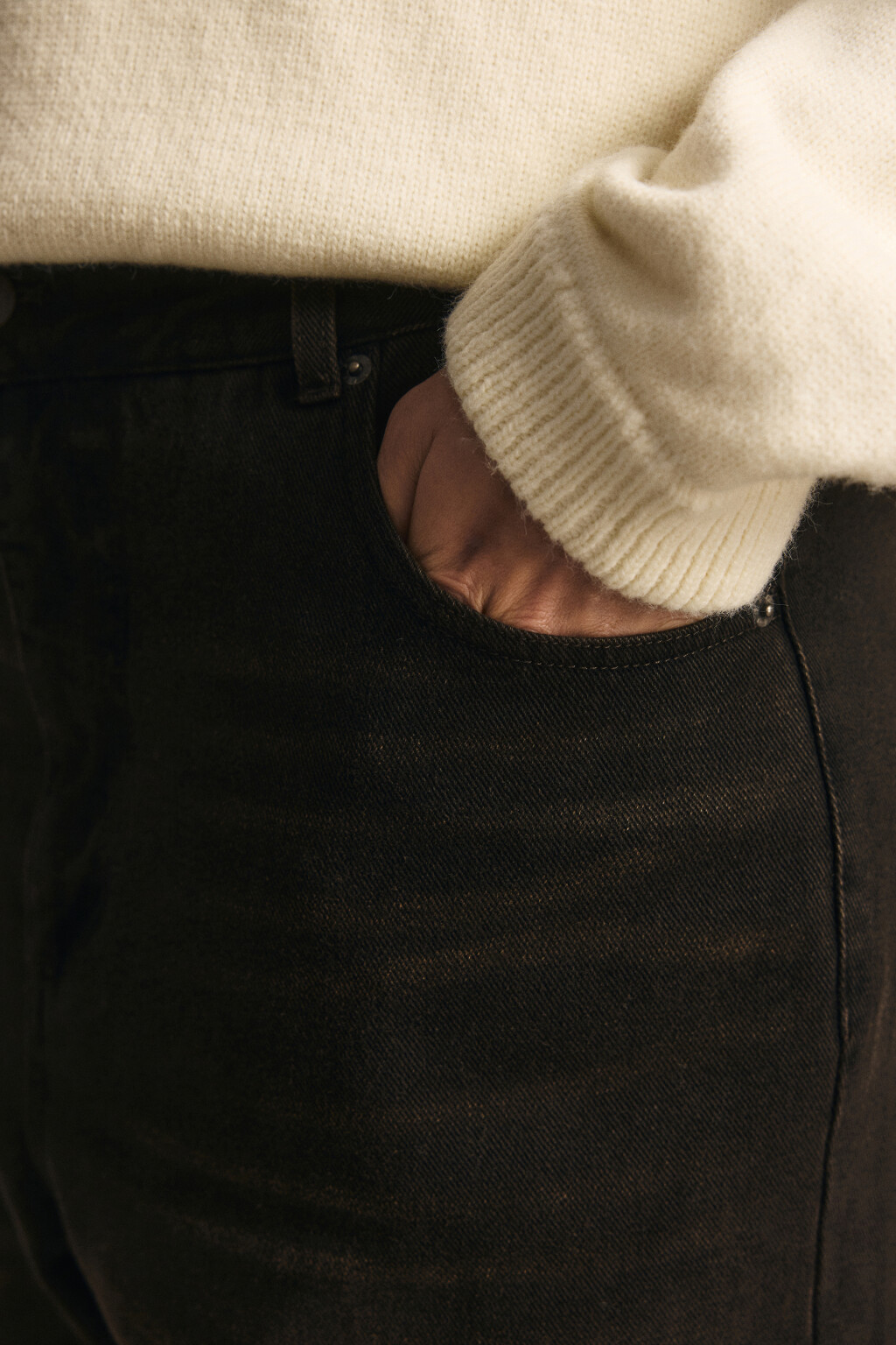 Джинсы широкие утепленные с начесом - цвет коричневый - 6