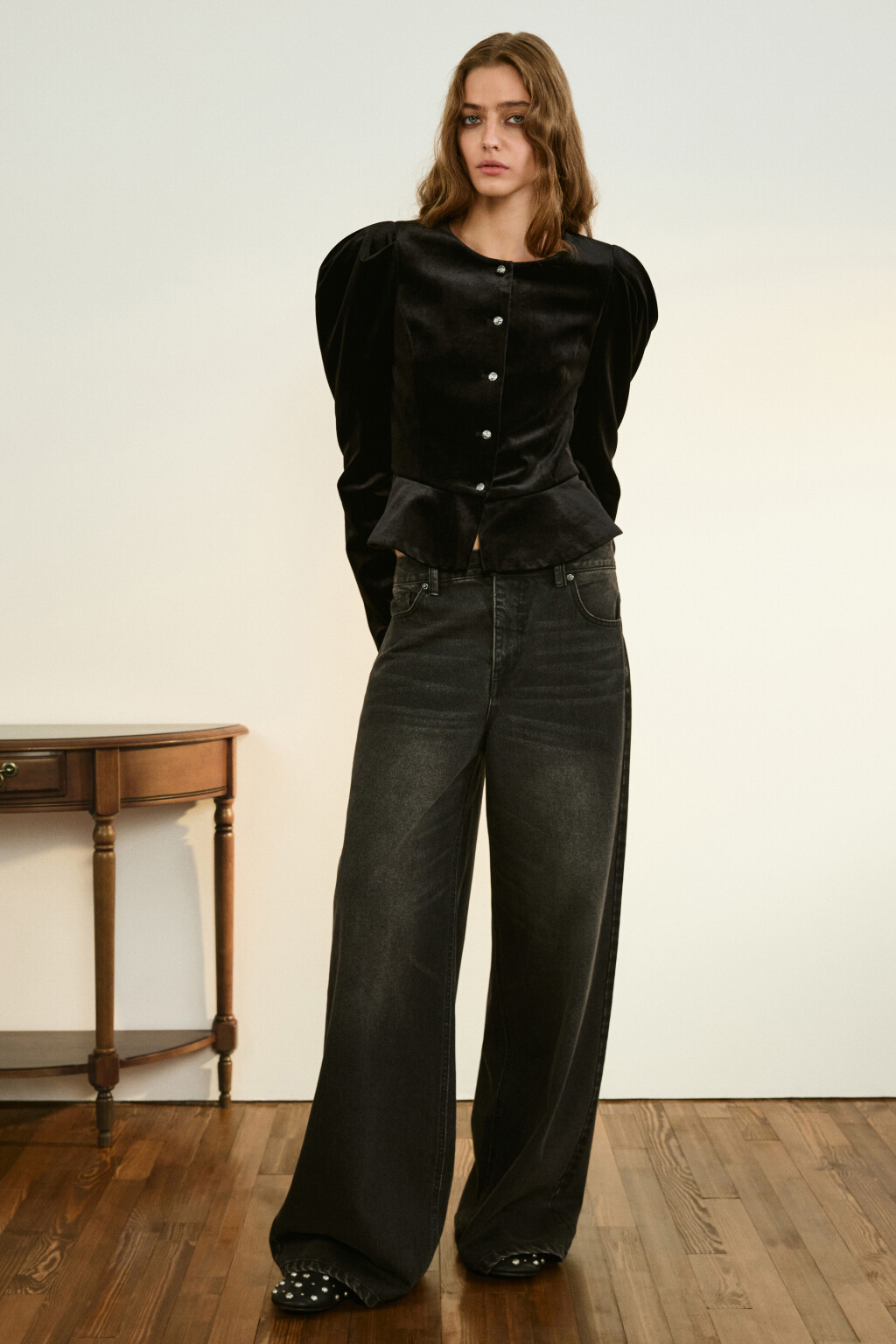 Джинсы широкие со средней посадкой - цвет серый - 1