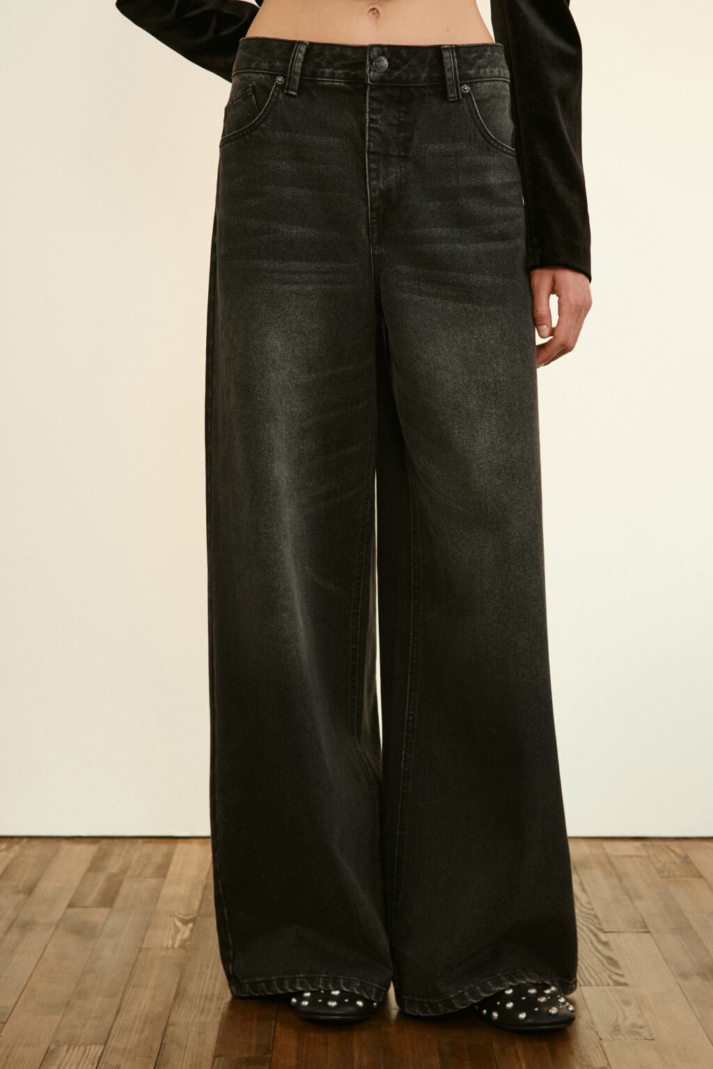 Джинсы широкие со средней посадкой - цвет серый - 2