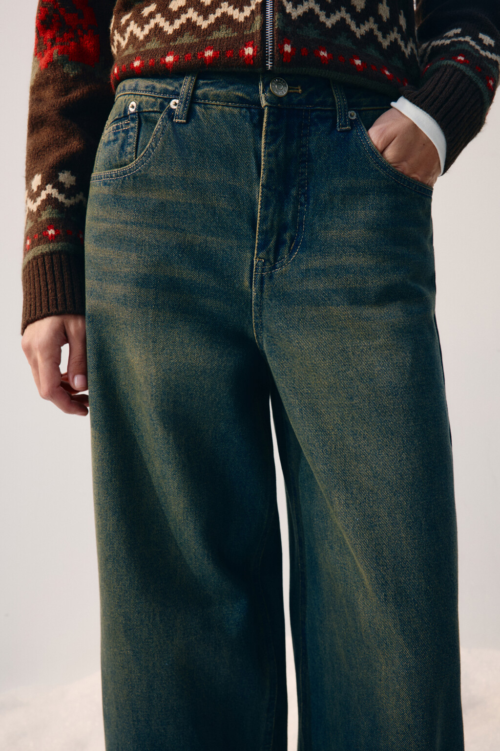 Джинсы baggy fit утепленные с начесом - цвет темный тинт - 5