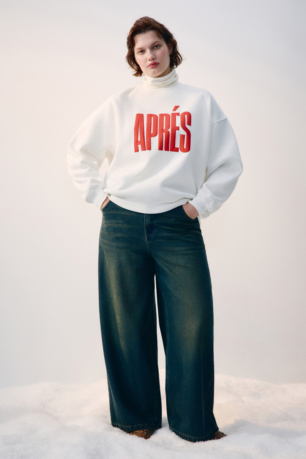 Джинсы baggy fit утепленные с начесом - цвет темный тинт - 5