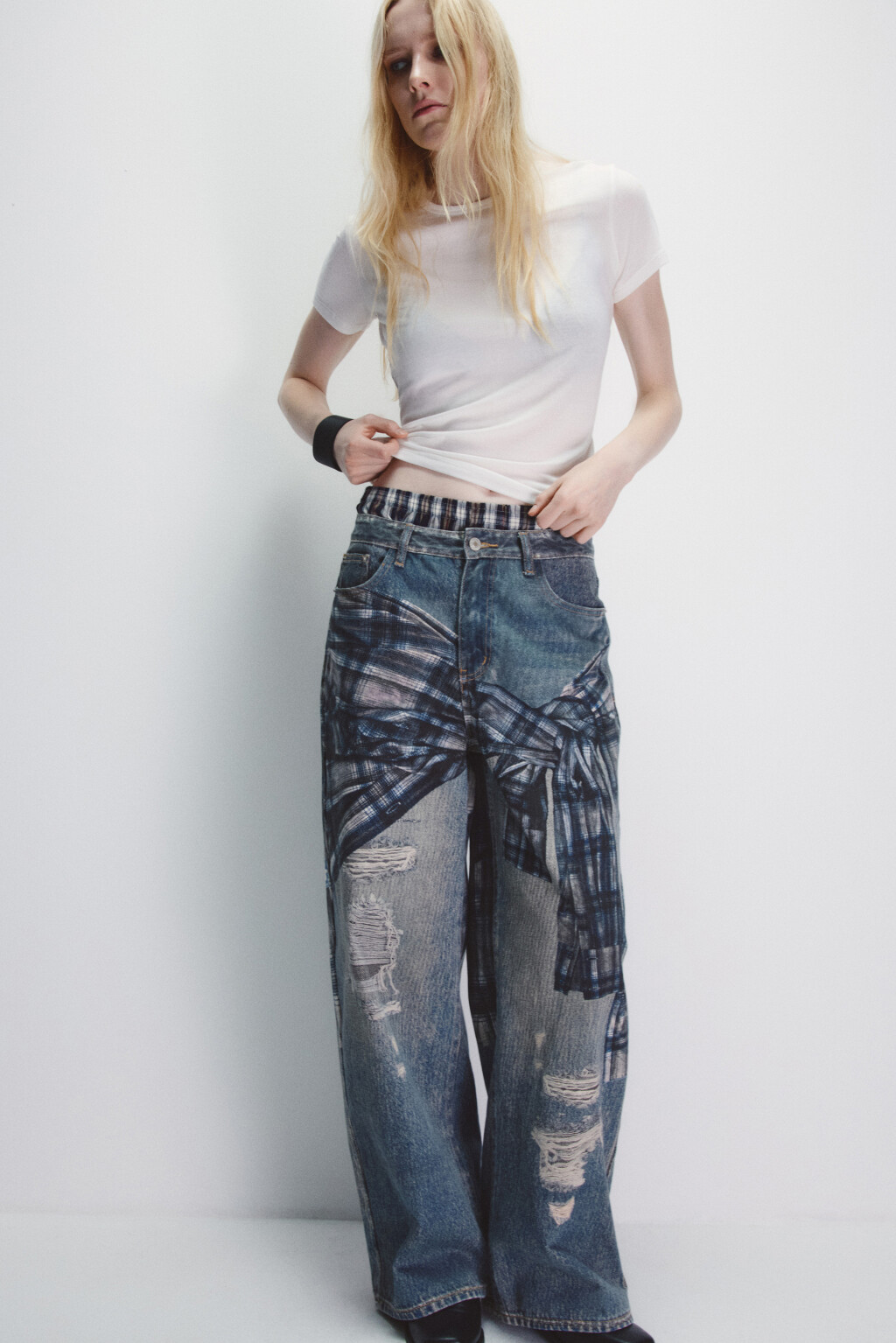 Джинсы baggy fit с принтом - цвет голубой - 1