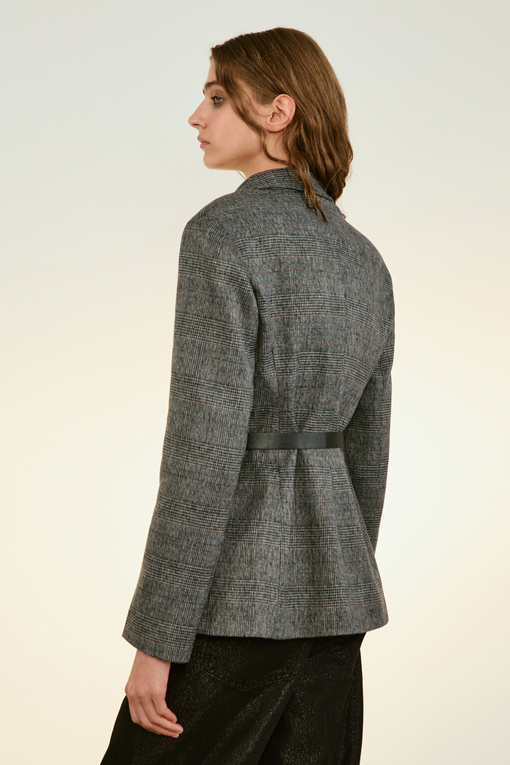 Жакет приталенный с ремнем - цвет серый - 3