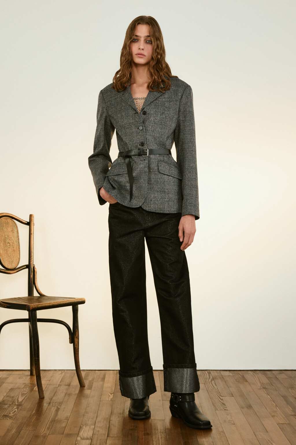 Жакет приталенный с ремнем - цвет серый - 4