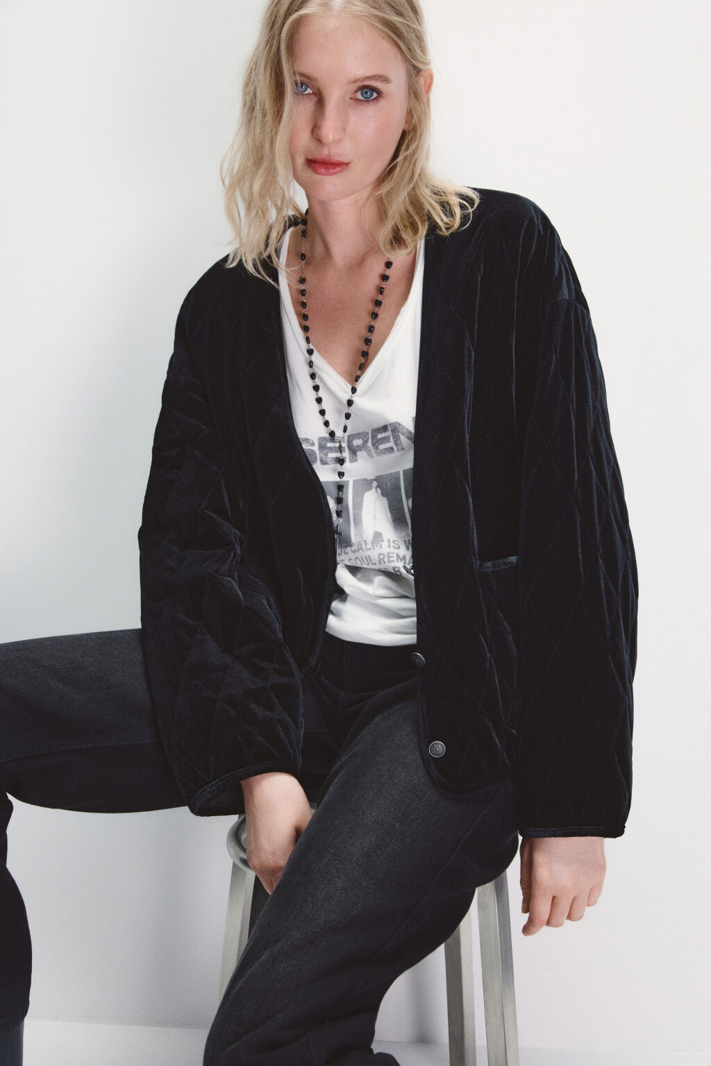 Жакет oversize бархатный - цвет черный - 1