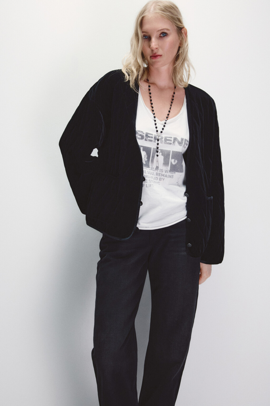 Жакет oversize бархатный - цвет черный - 2