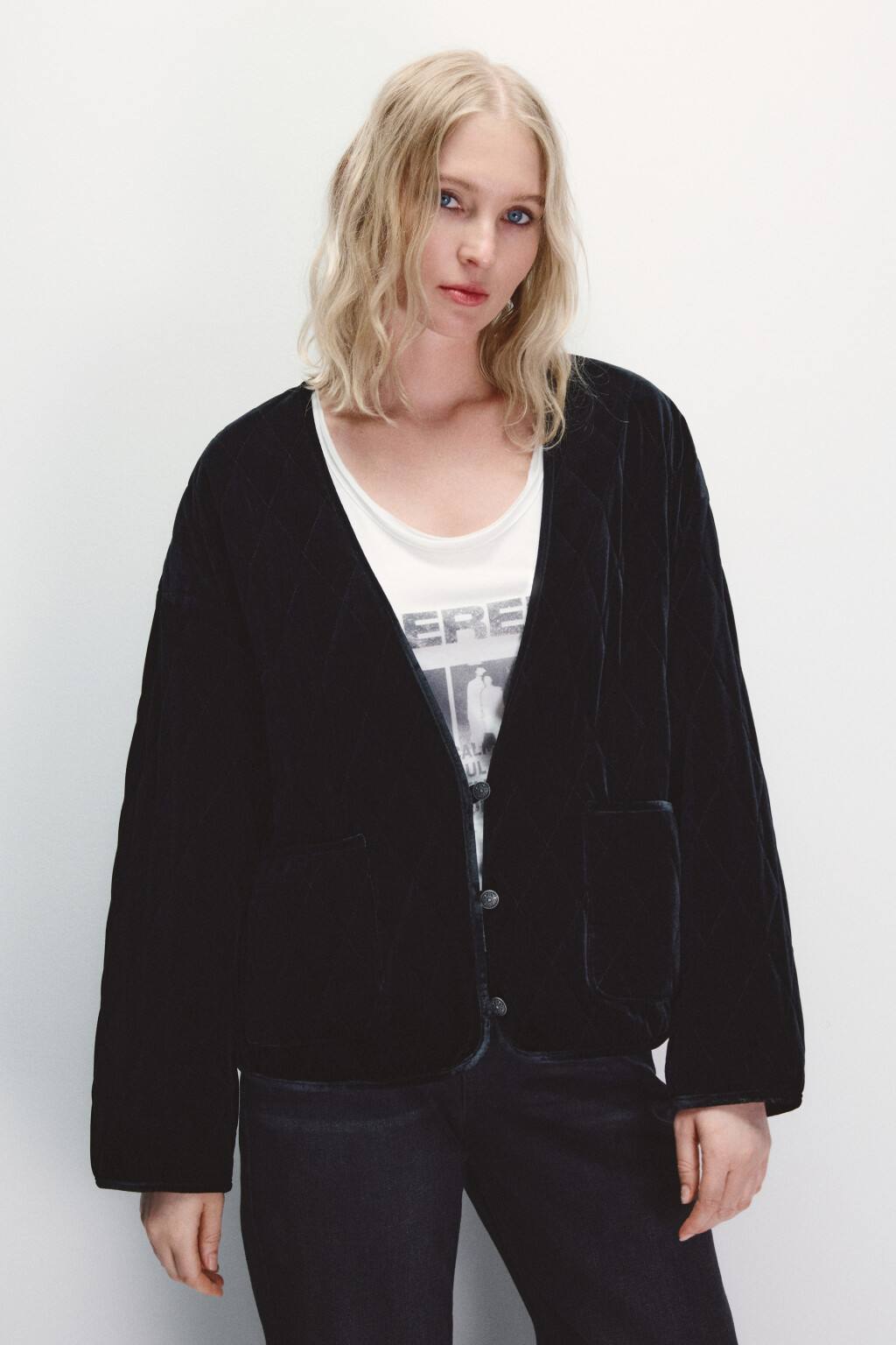 Жакет oversize бархатный - цвет черный - 3