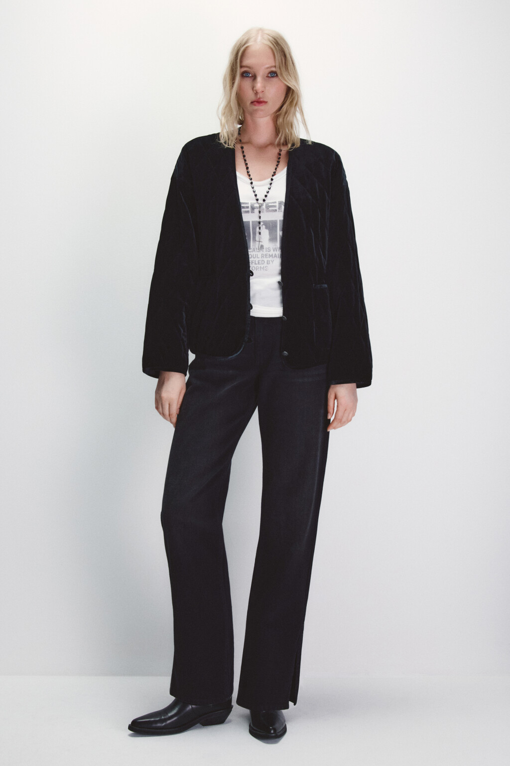 Жакет oversize бархатный - цвет черный - 5