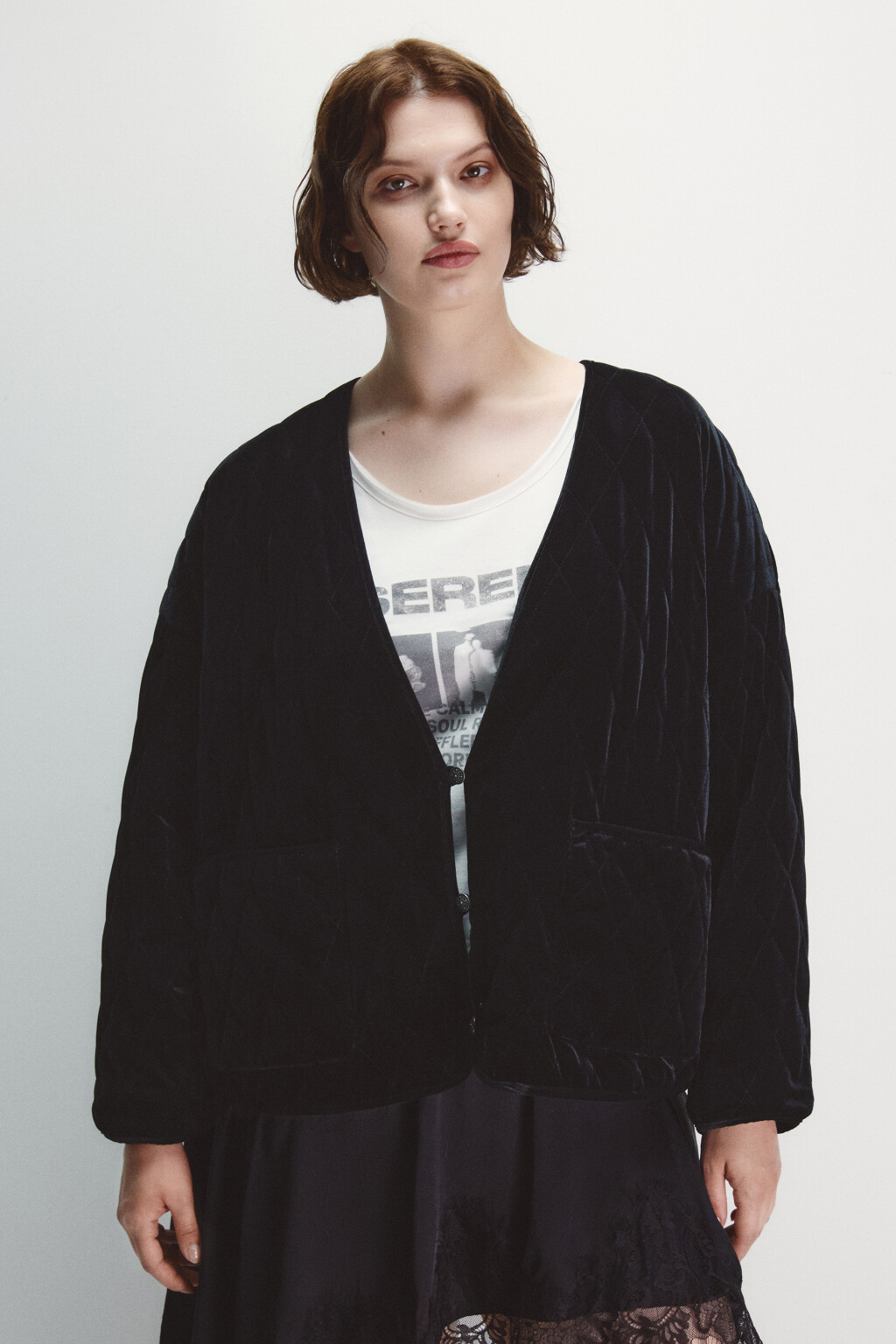 Жакет oversize бархатный - цвет черный - 2