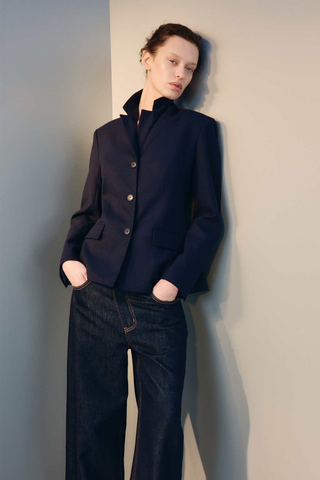 Пиджак приталенный костюмный - цвет синий - 1