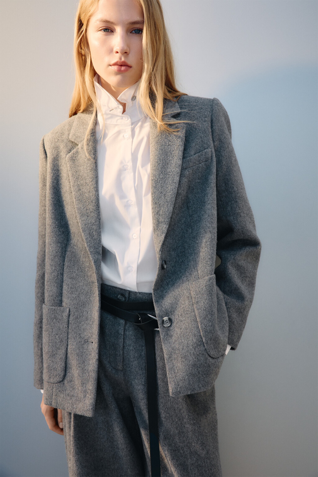 Пиджак из ткани с шерстью - цвет серый - 1