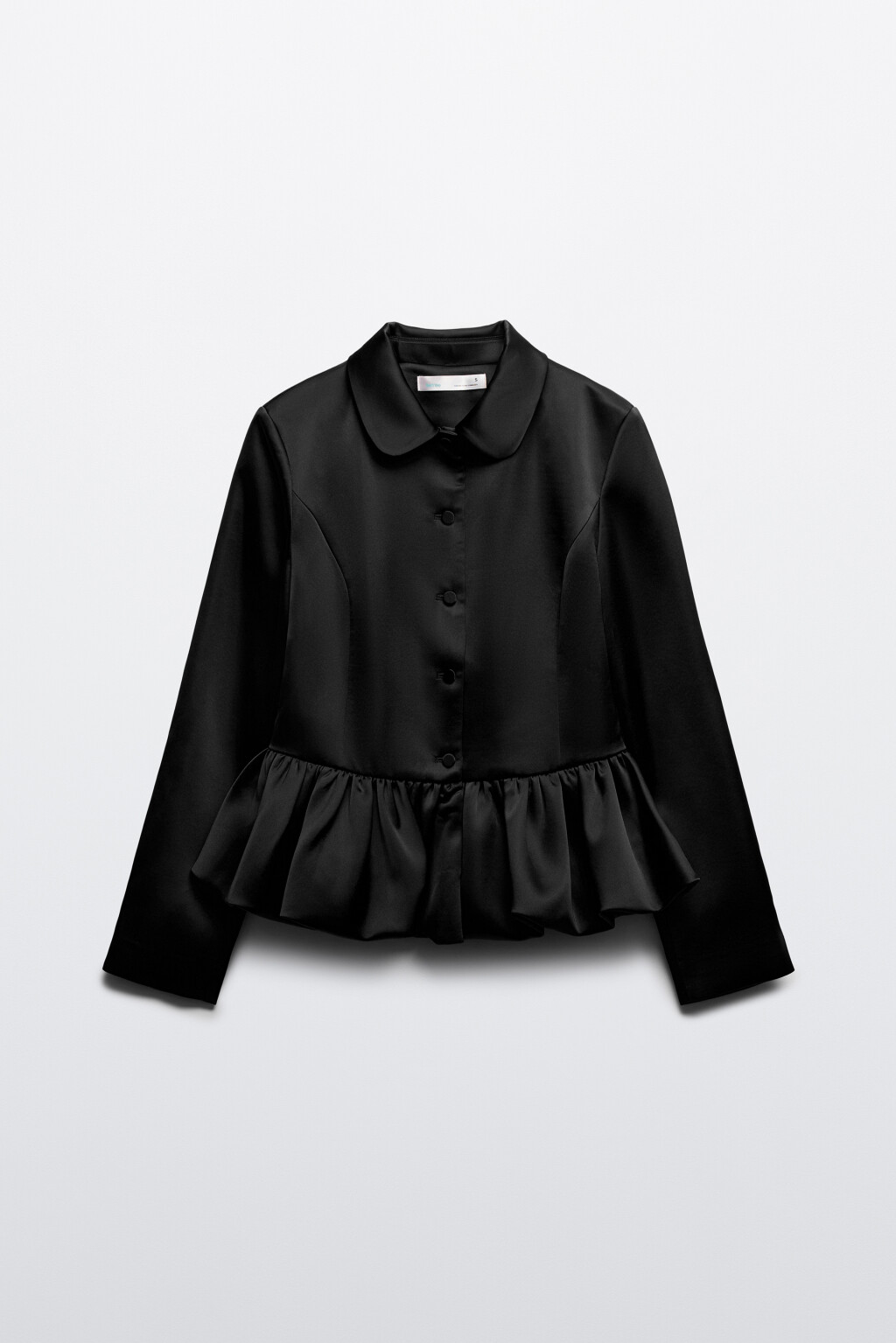 Жакет атласный с пышной баской - цвет черный - 6