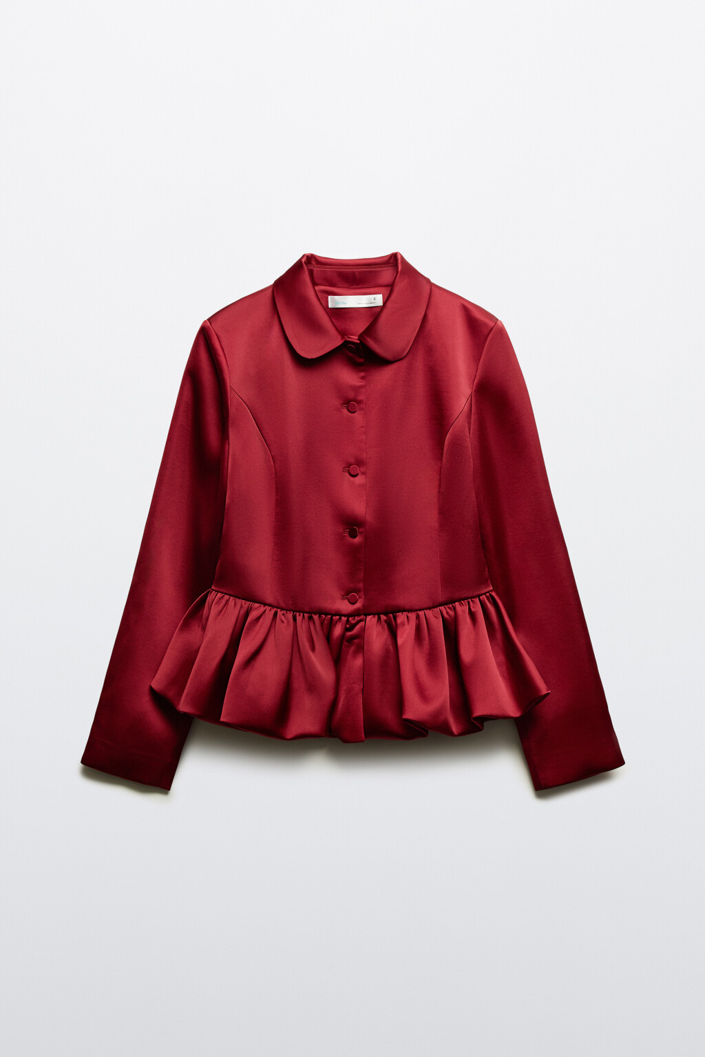 Жакет атласный с пышной баской - цвет красный - 8