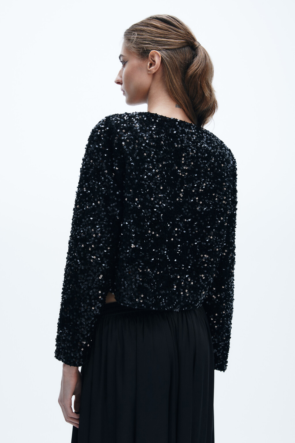 Жакет на завязках с пайетками - цвет черный - 3