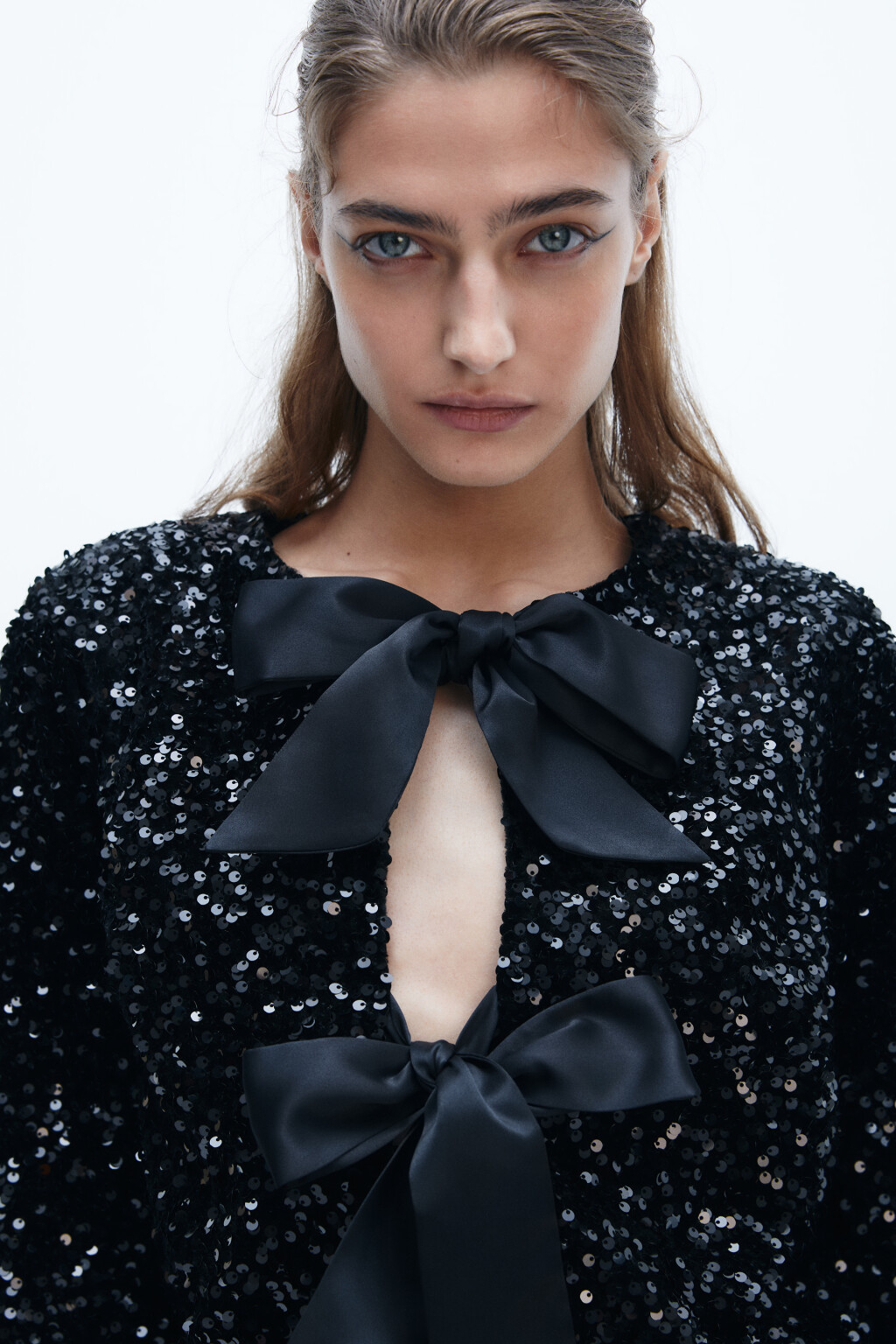 Жакет на завязках с пайетками - цвет черный - 5