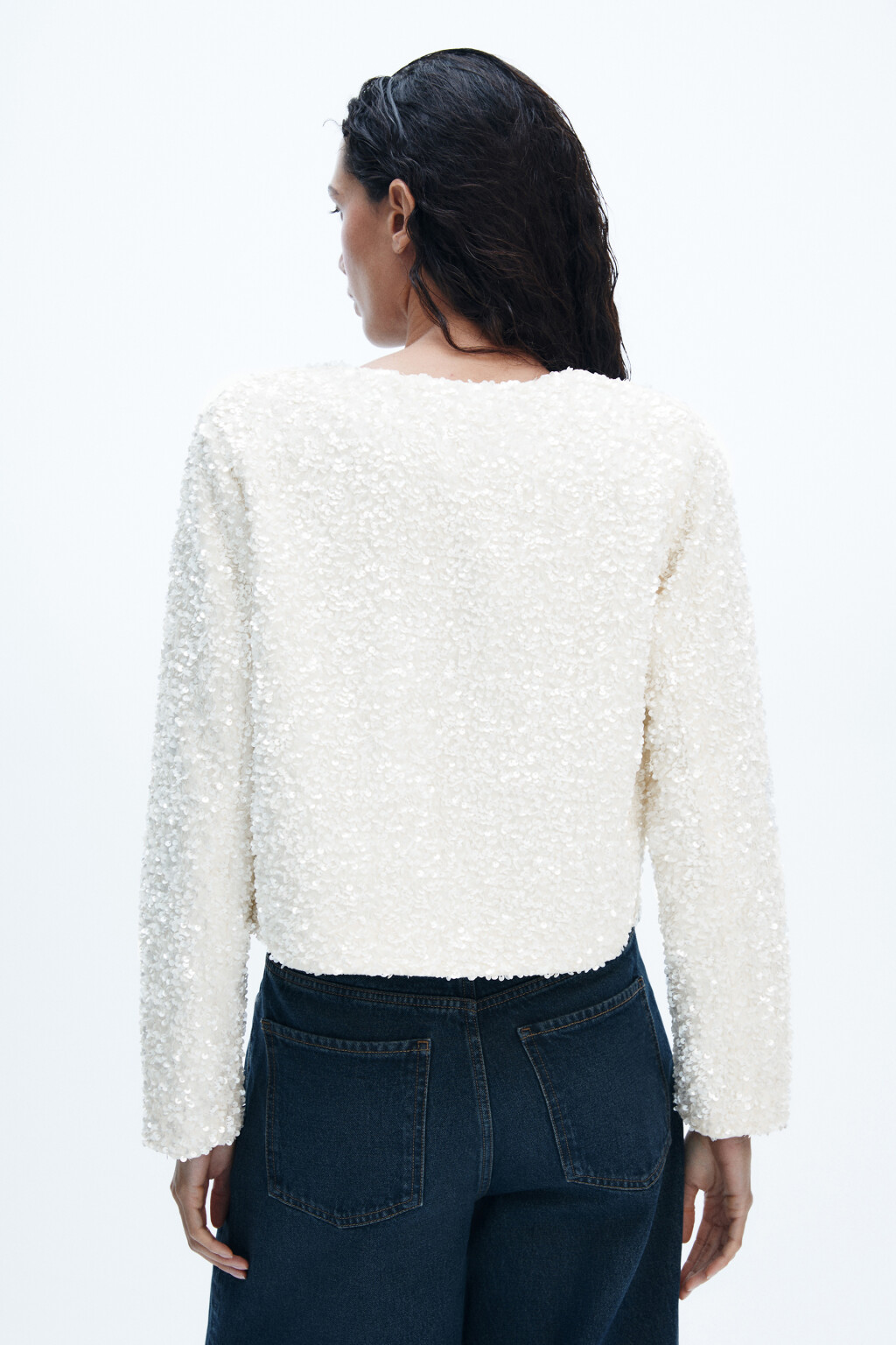 Жакет на завязках с пайетками - цвет молочный - 3