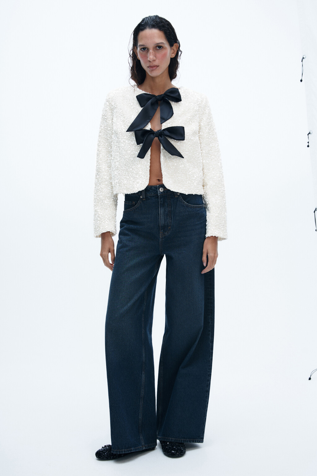 Жакет на завязках с пайетками - цвет молочный - 4