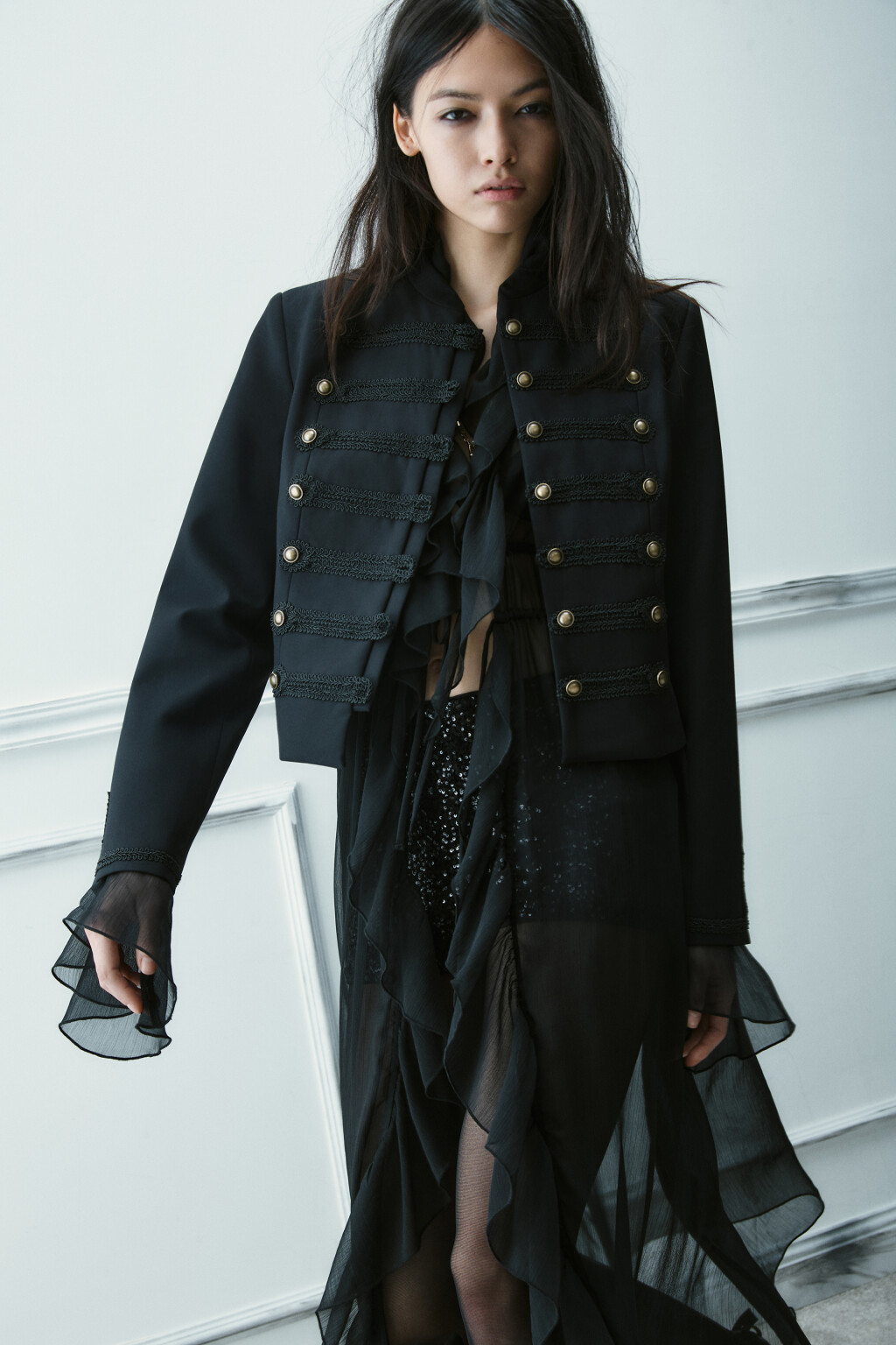 Жакет-доломан в гусарском стиле - цвет черный - 1