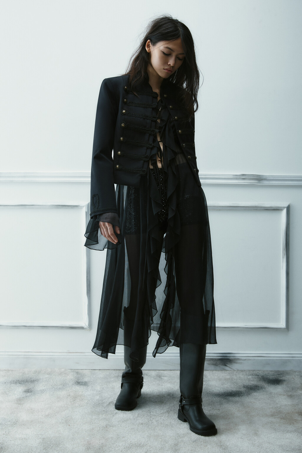 Жакет-доломан в гусарском стиле - цвет черный - 6