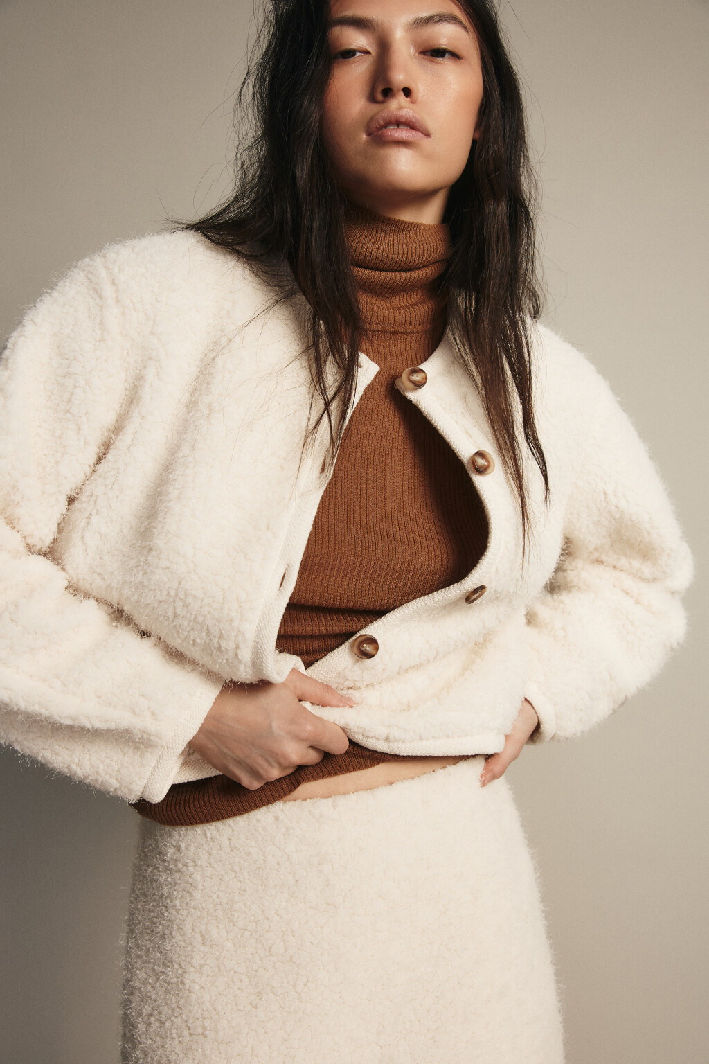 Жакет на пуговицах из ткани букле - цвет молочный - 1