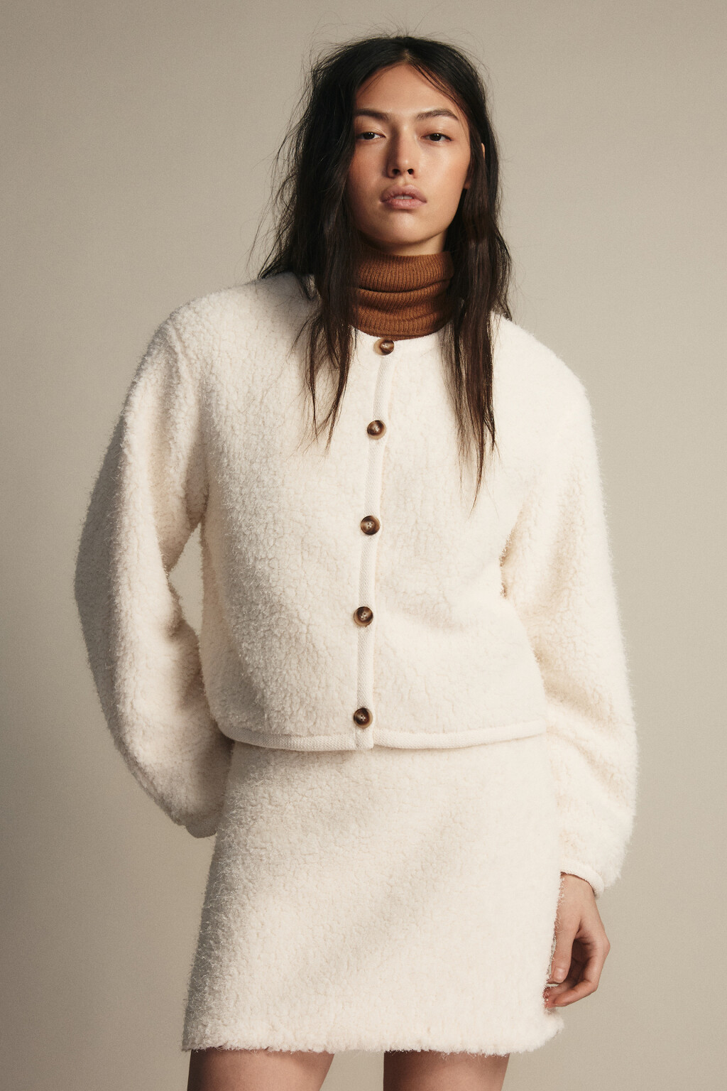 Жакет на пуговицах из ткани букле - цвет молочный - 2