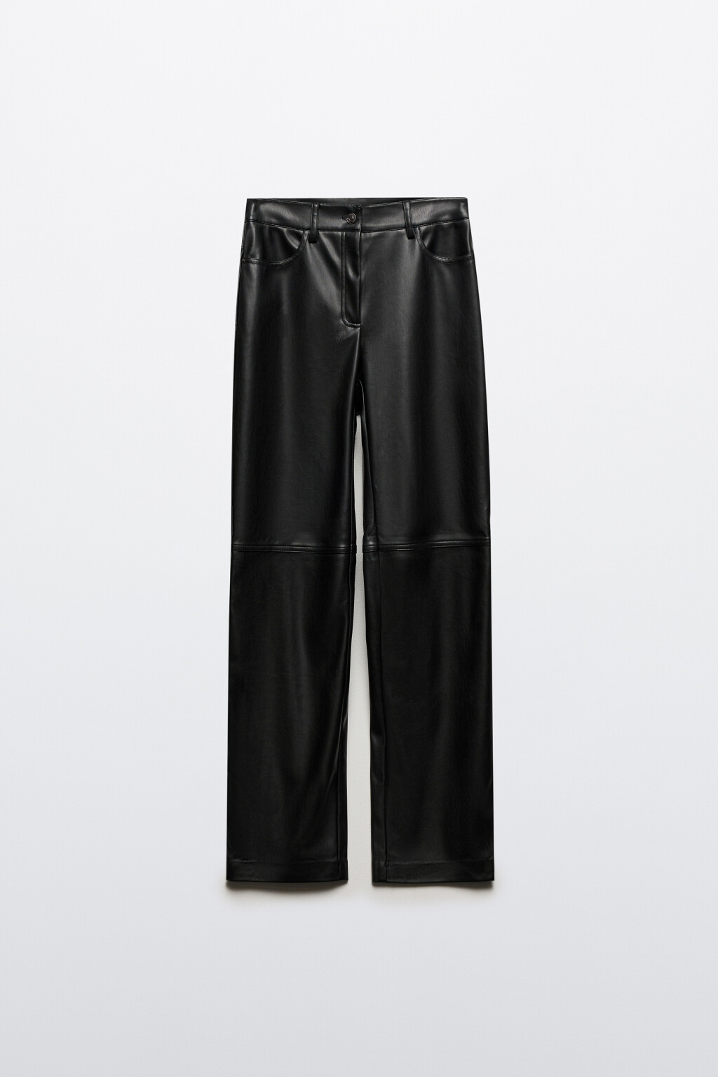 Брюки прямые с кожаной фактурой - цвет черный - 7