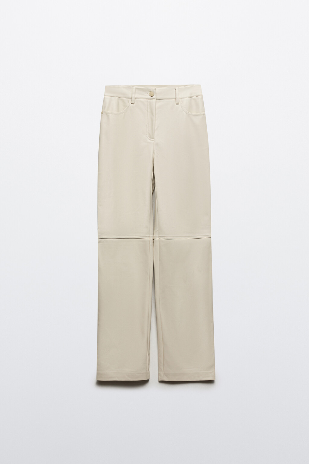 Брюки прямые с кожаной фактурой - цвет молочный - 7