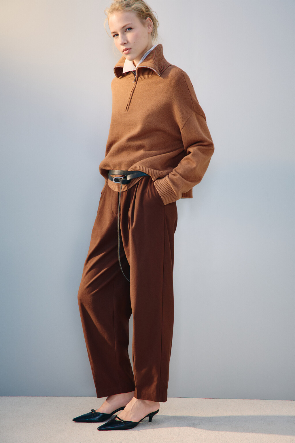 Брюки широкие со стрелками - цвет коричневый - 1