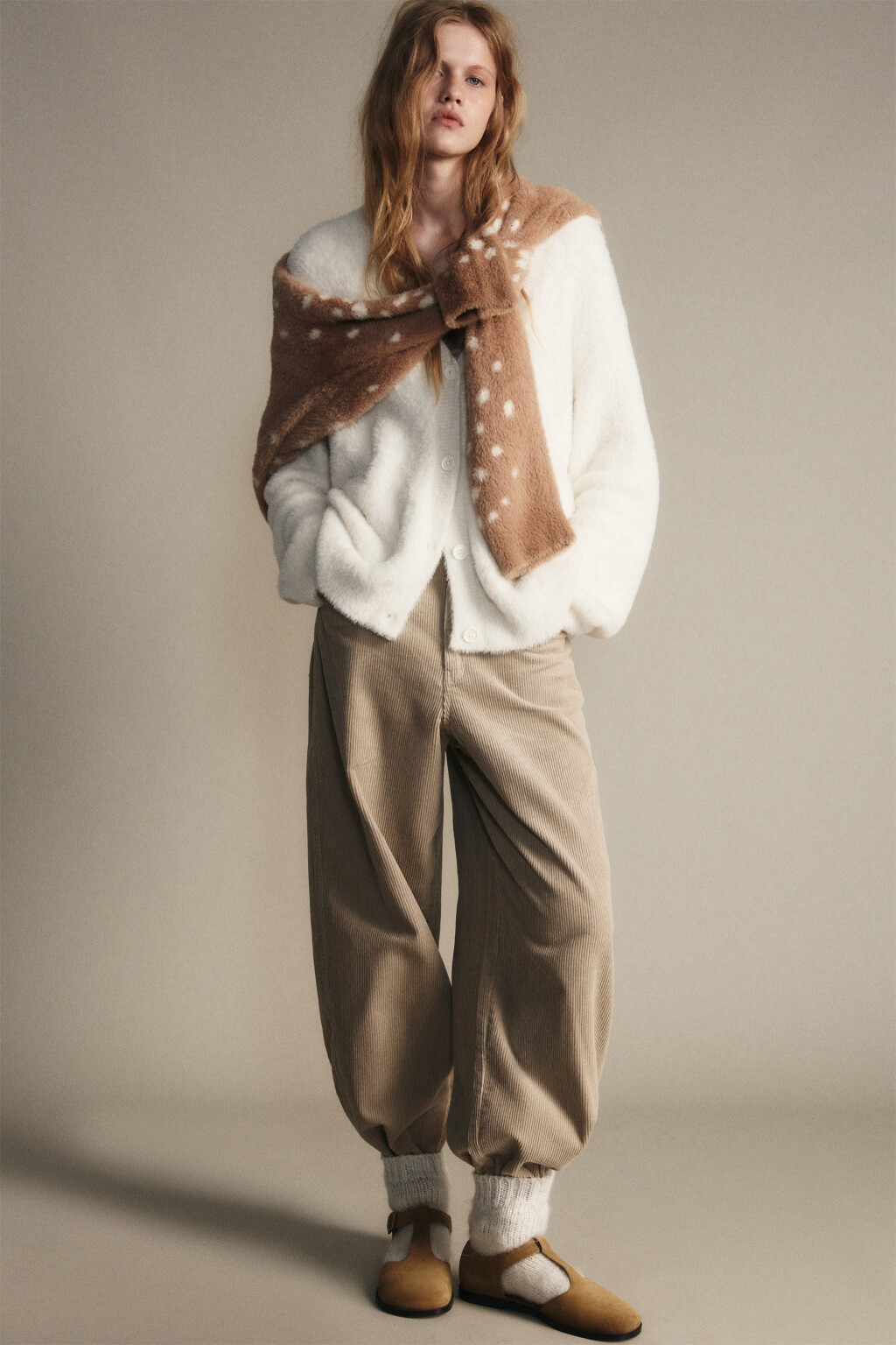 Брюки широкие хлопковые - цвет бежевый - 2