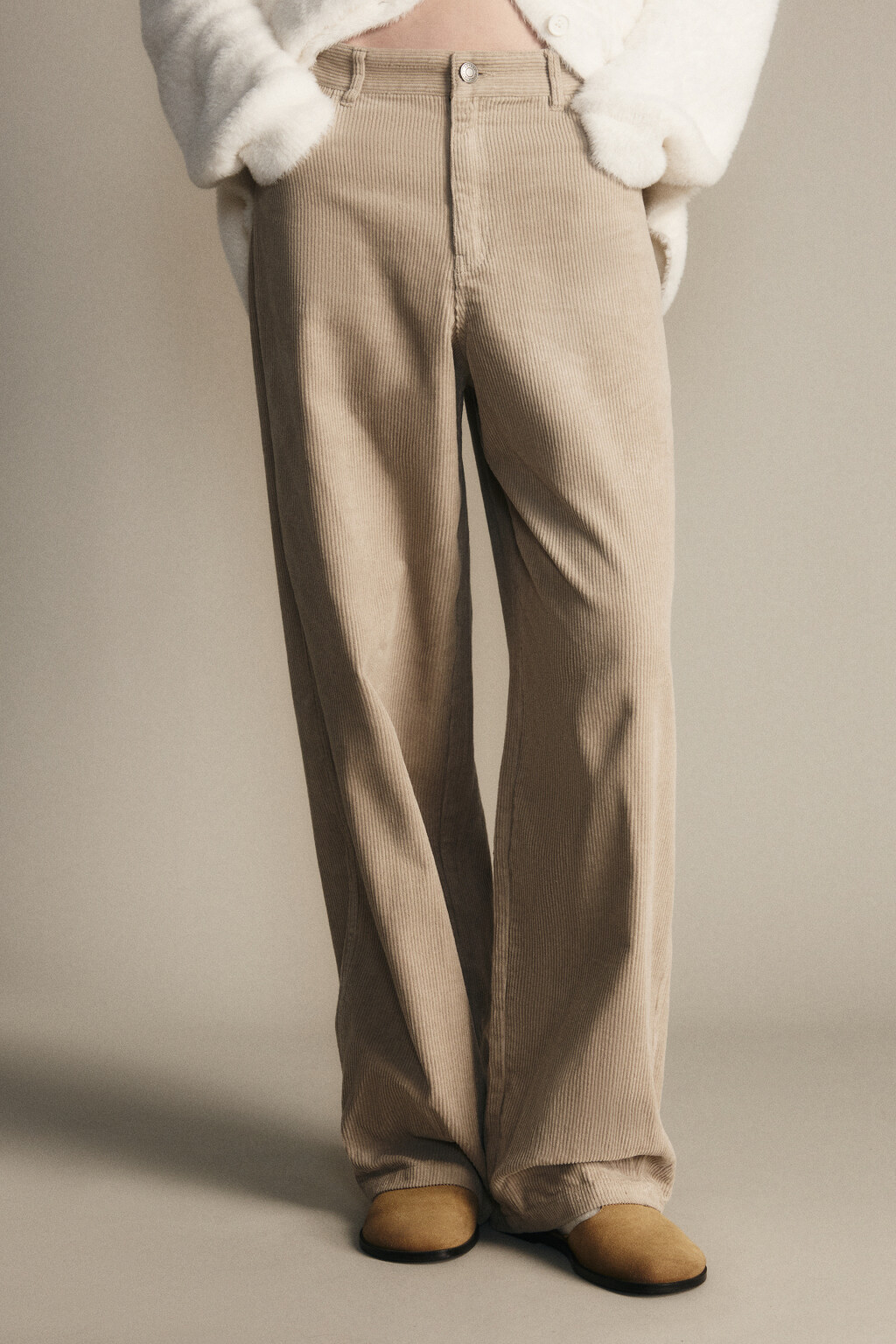 Брюки широкие хлопковые - цвет бежевый - 3