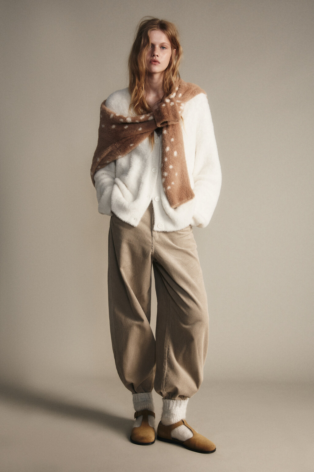 Брюки широкие хлопковые - цвет бежевый - 5