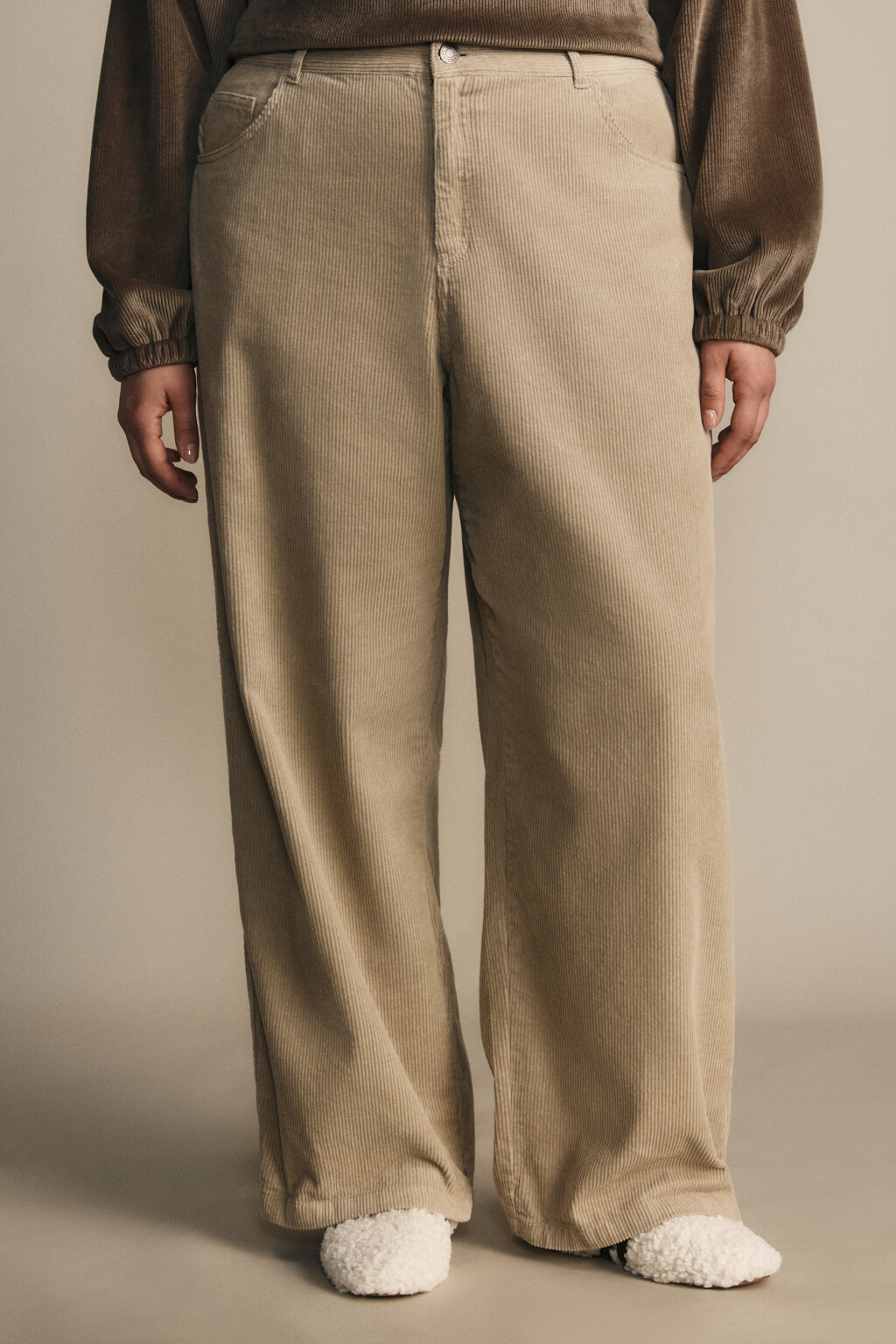 Брюки широкие хлопковые - цвет бежевый - 2