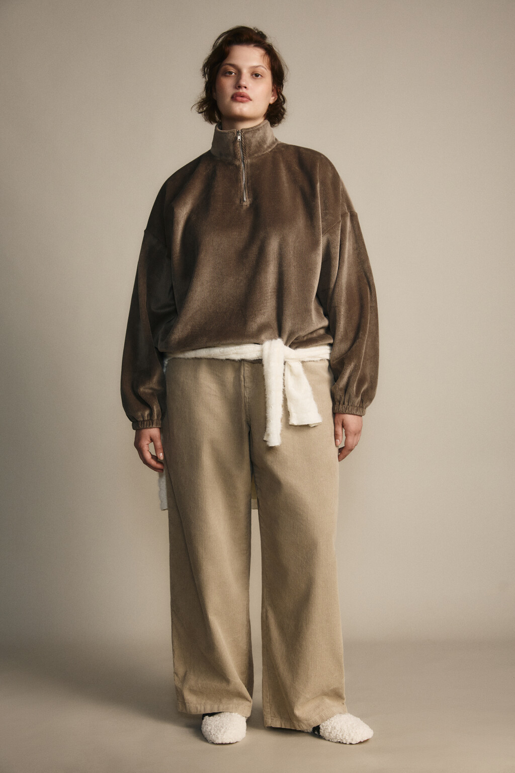 Брюки широкие хлопковые - цвет бежевый - 4