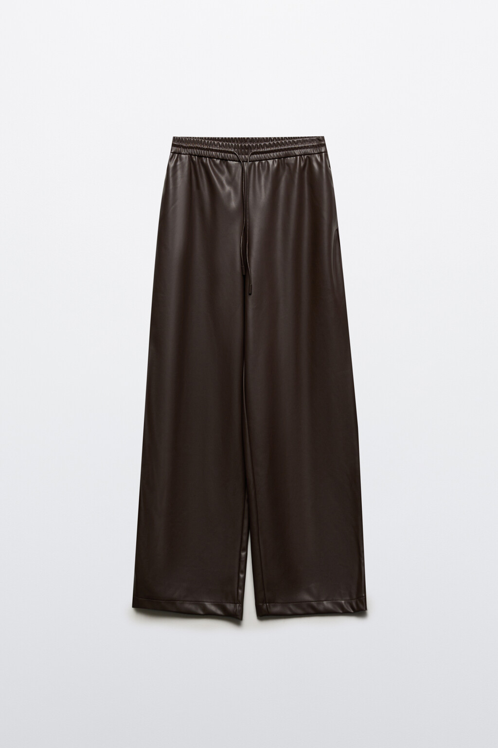 Брюки широкие с кожаной фактурой - цвет коричневый - 7