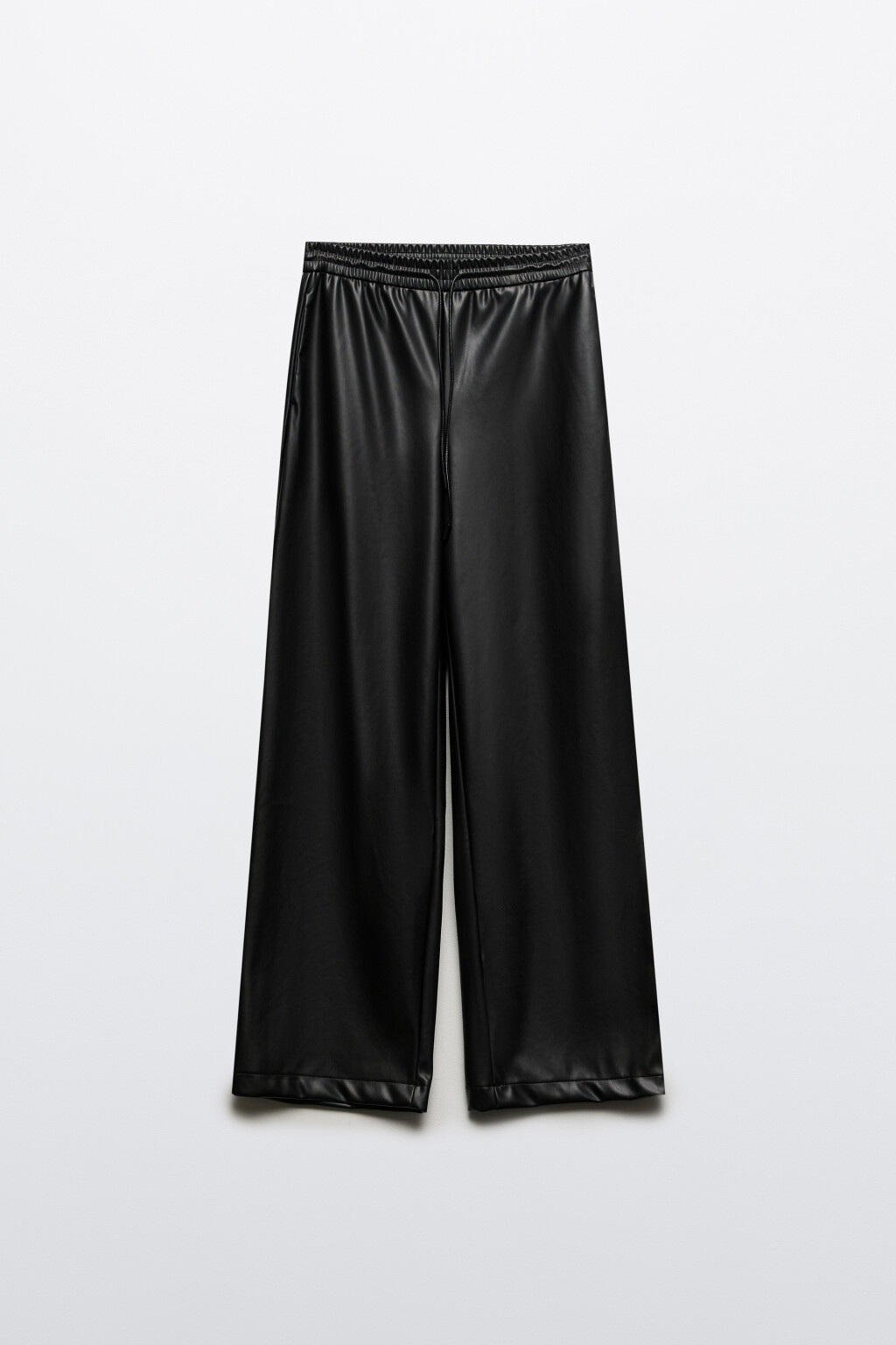 Брюки широкие с кожаной фактурой - цвет черный - 7