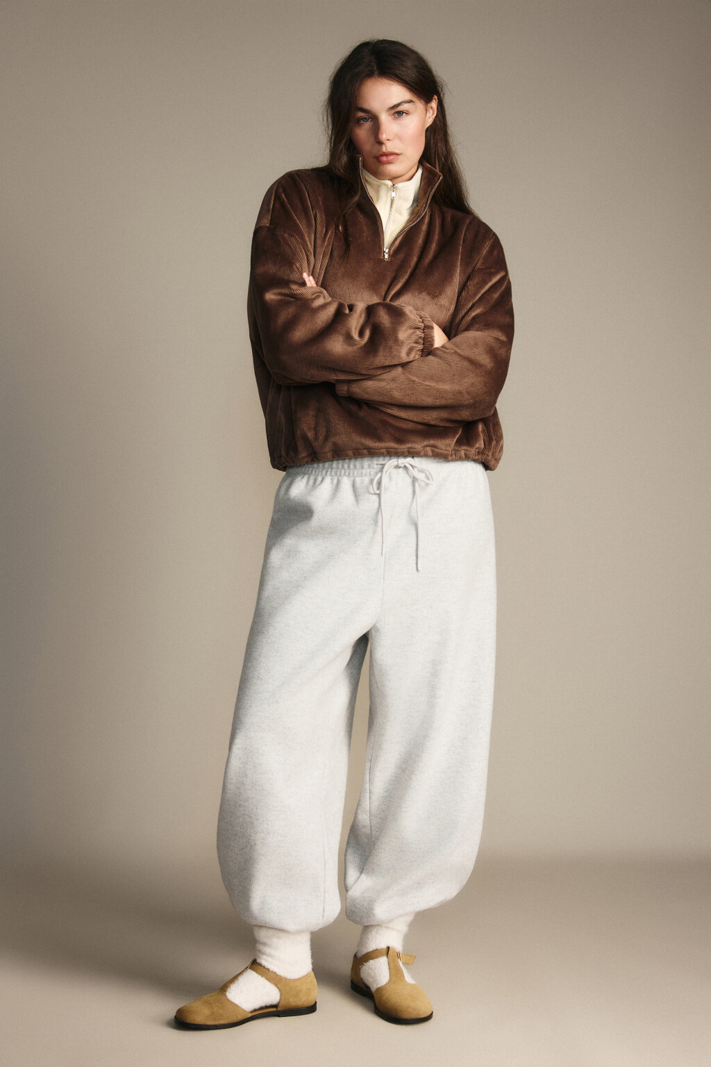 Брюки из теплого трикотажа - цвет серый - 1