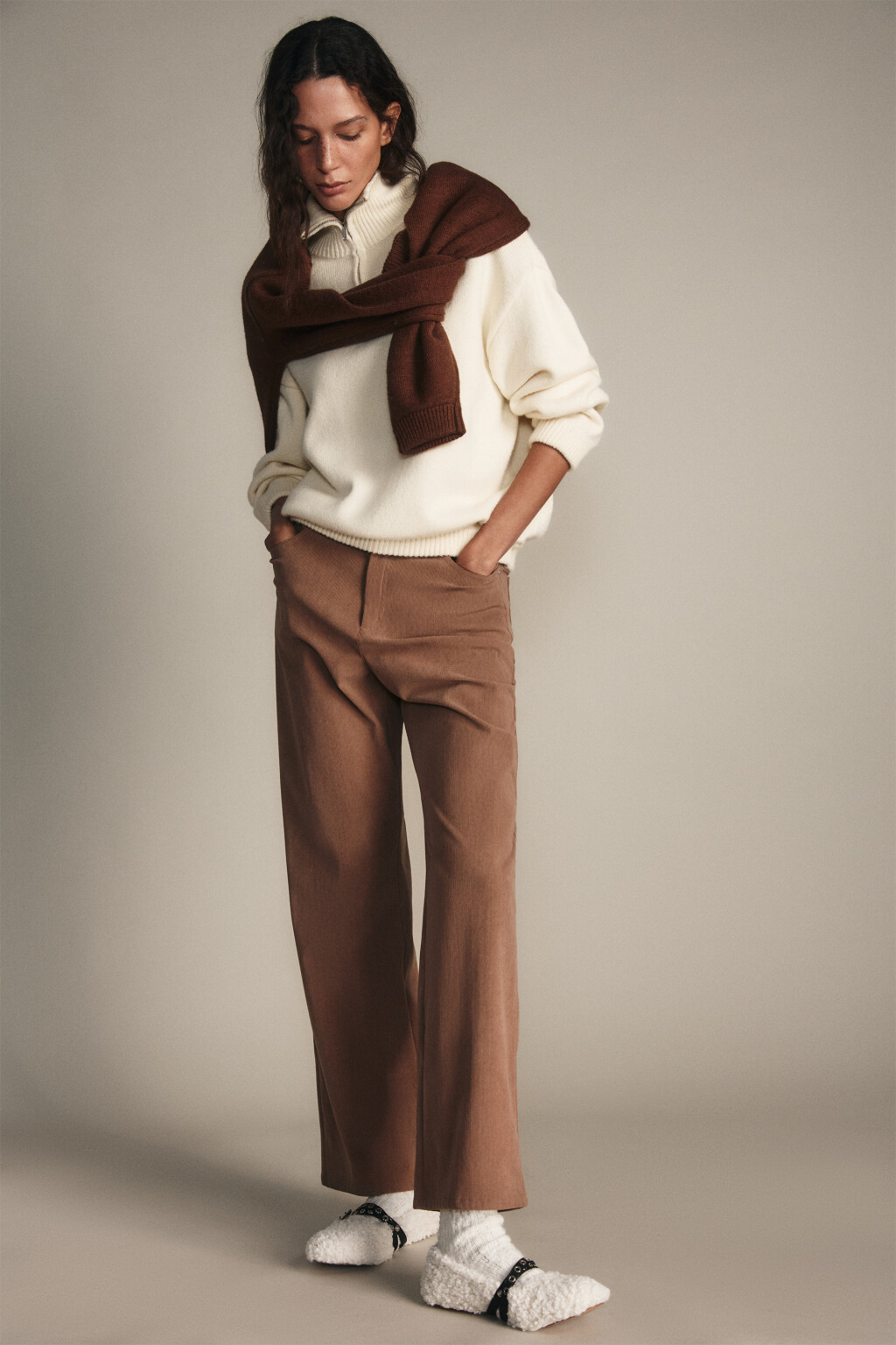 Брюки прямые вельветовые - цвет коричневый - 8