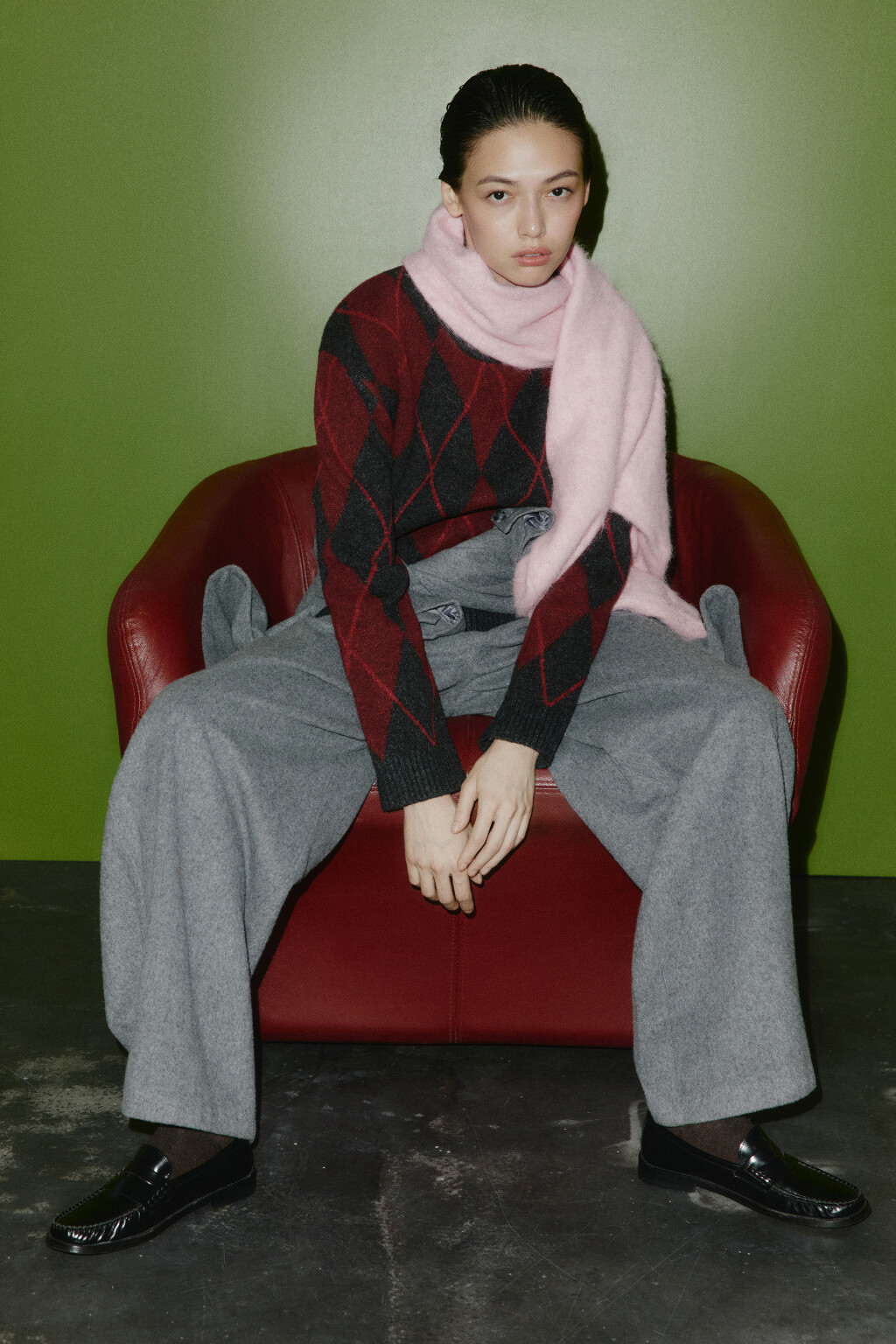 Брюки широкие из ткани с шерстью - цвет серый - 1