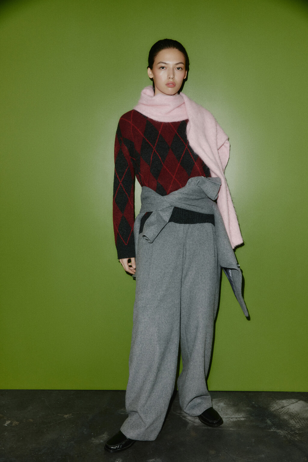 Брюки широкие из ткани с шерстью - цвет серый - 2