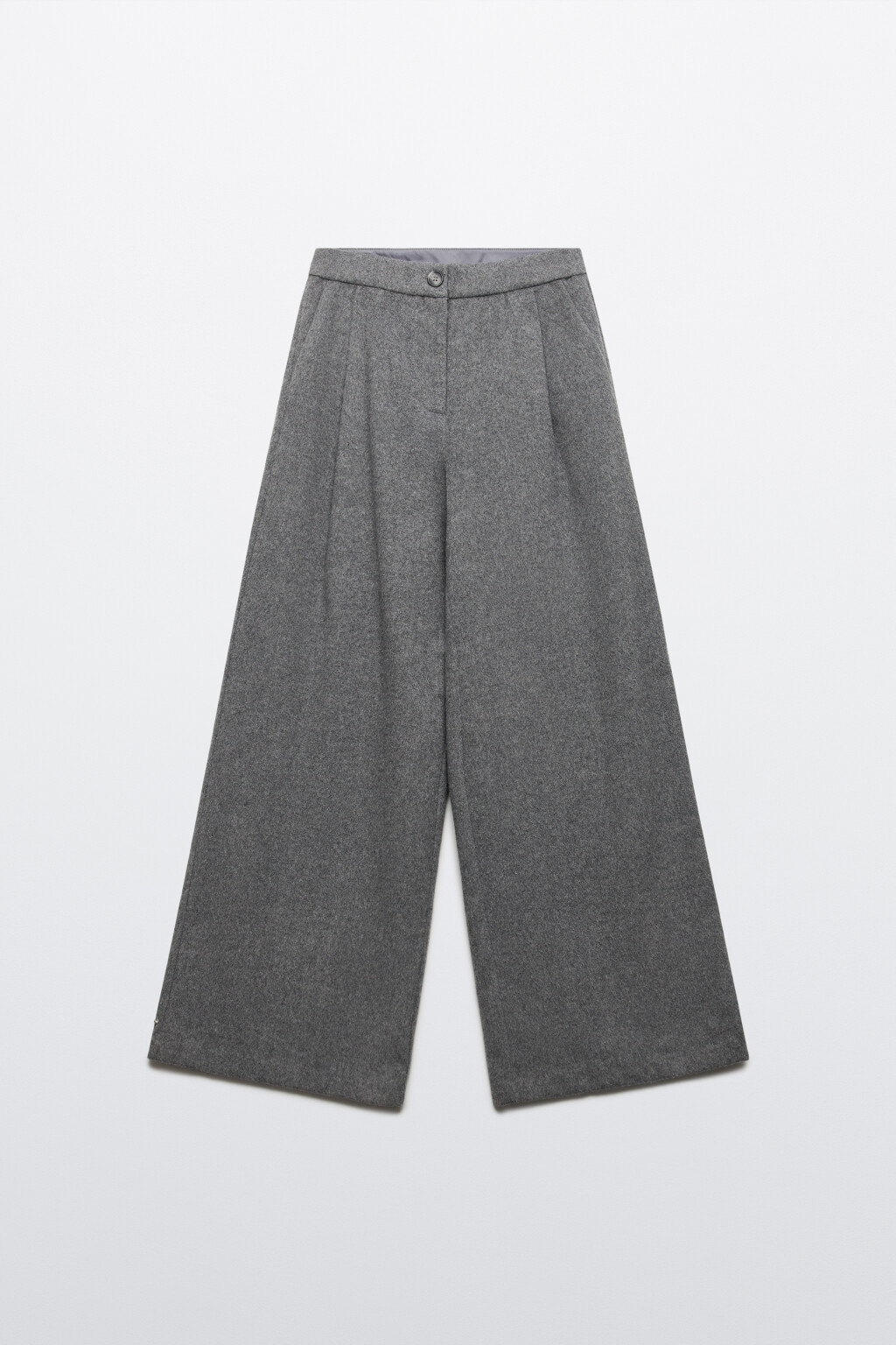 Брюки широкие из ткани с шерстью - цвет серый - 8