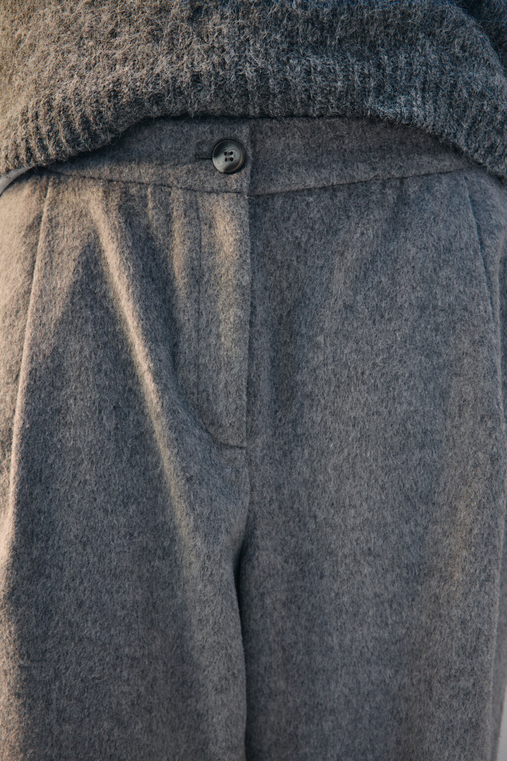 Брюки широкие из ткани с шерстью - цвет серый - 5