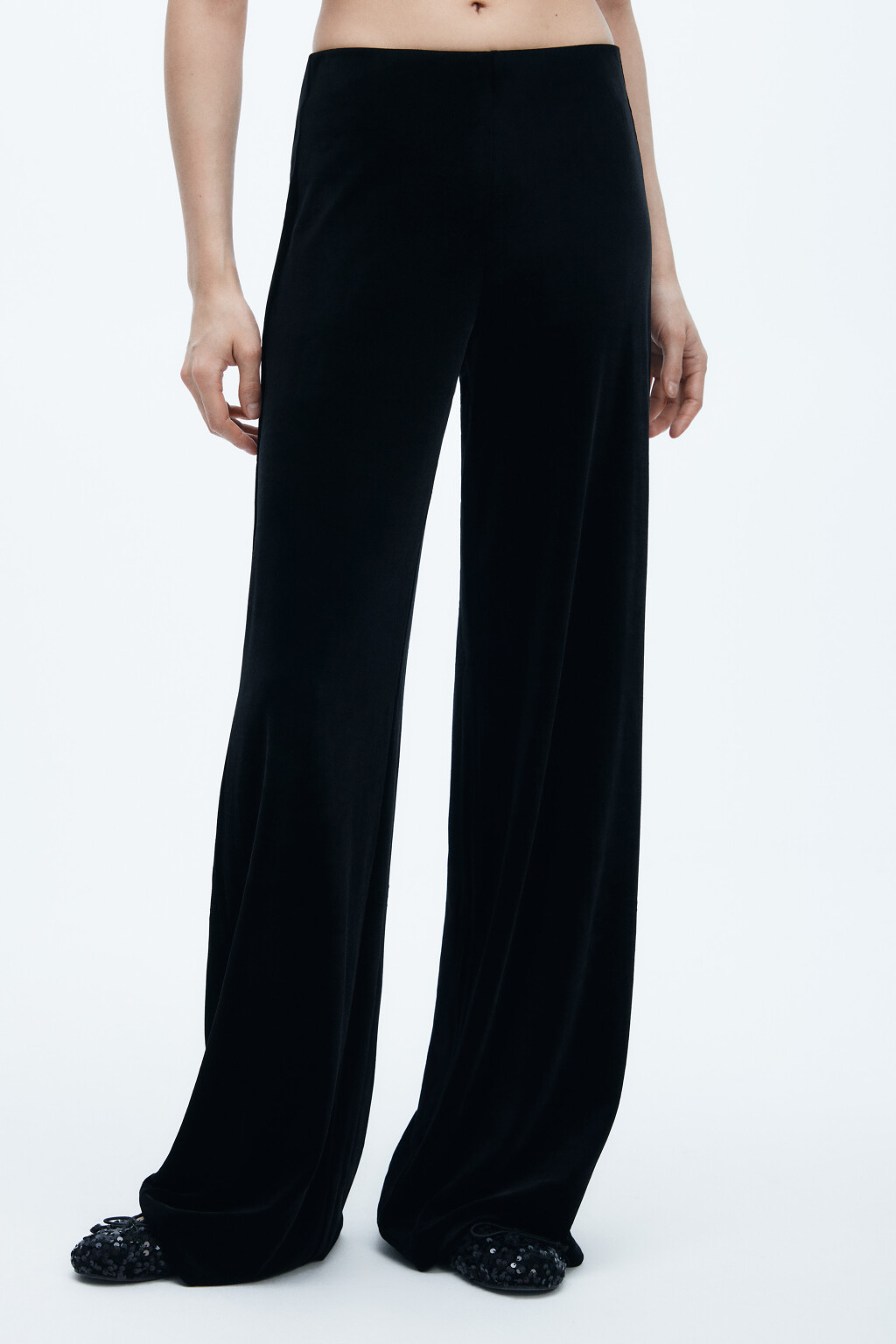 Брюки широкие бархатные - цвет черный - 3
